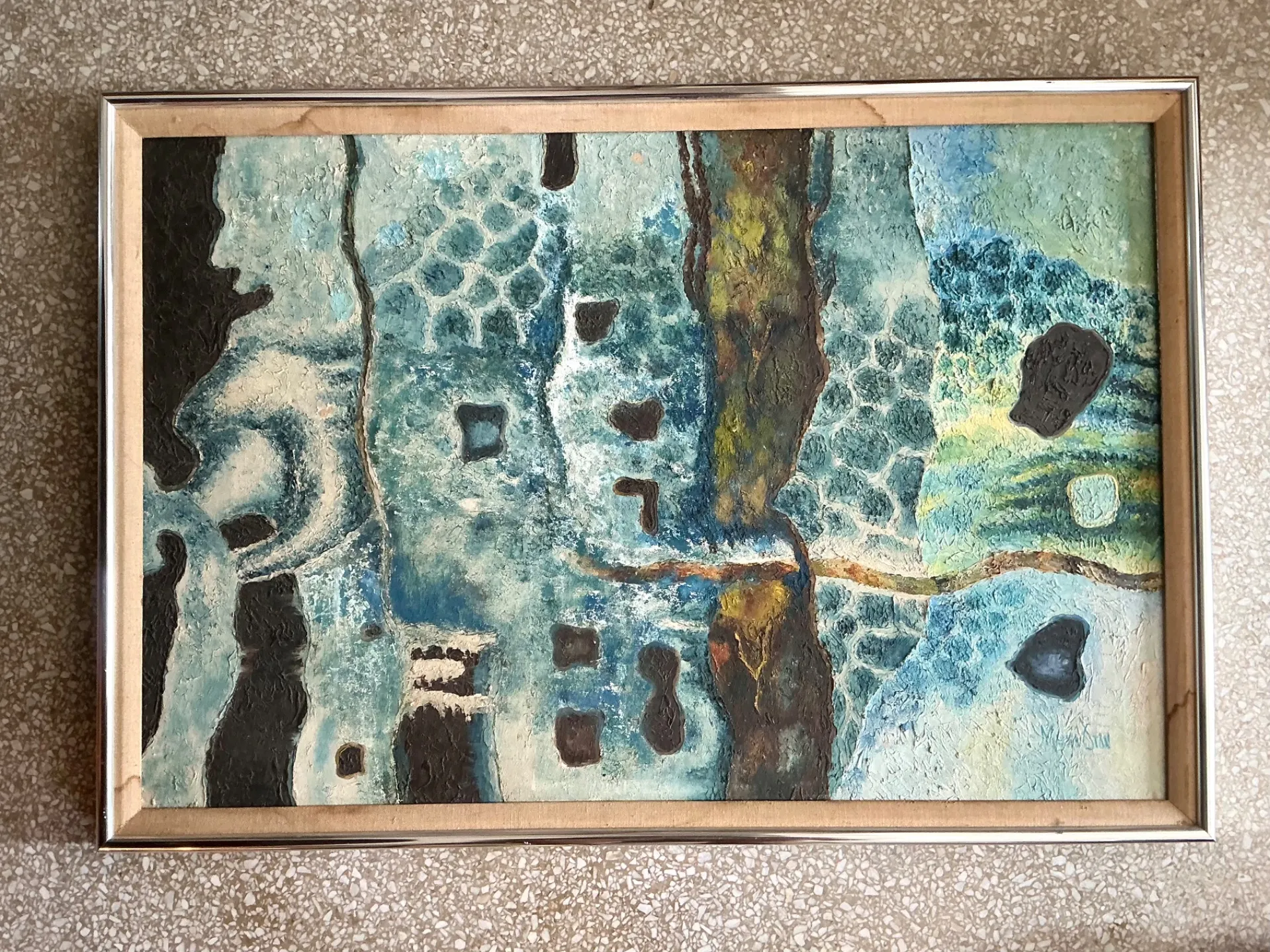 Vintage Framed Abstract Art on Board — additional photo 1
