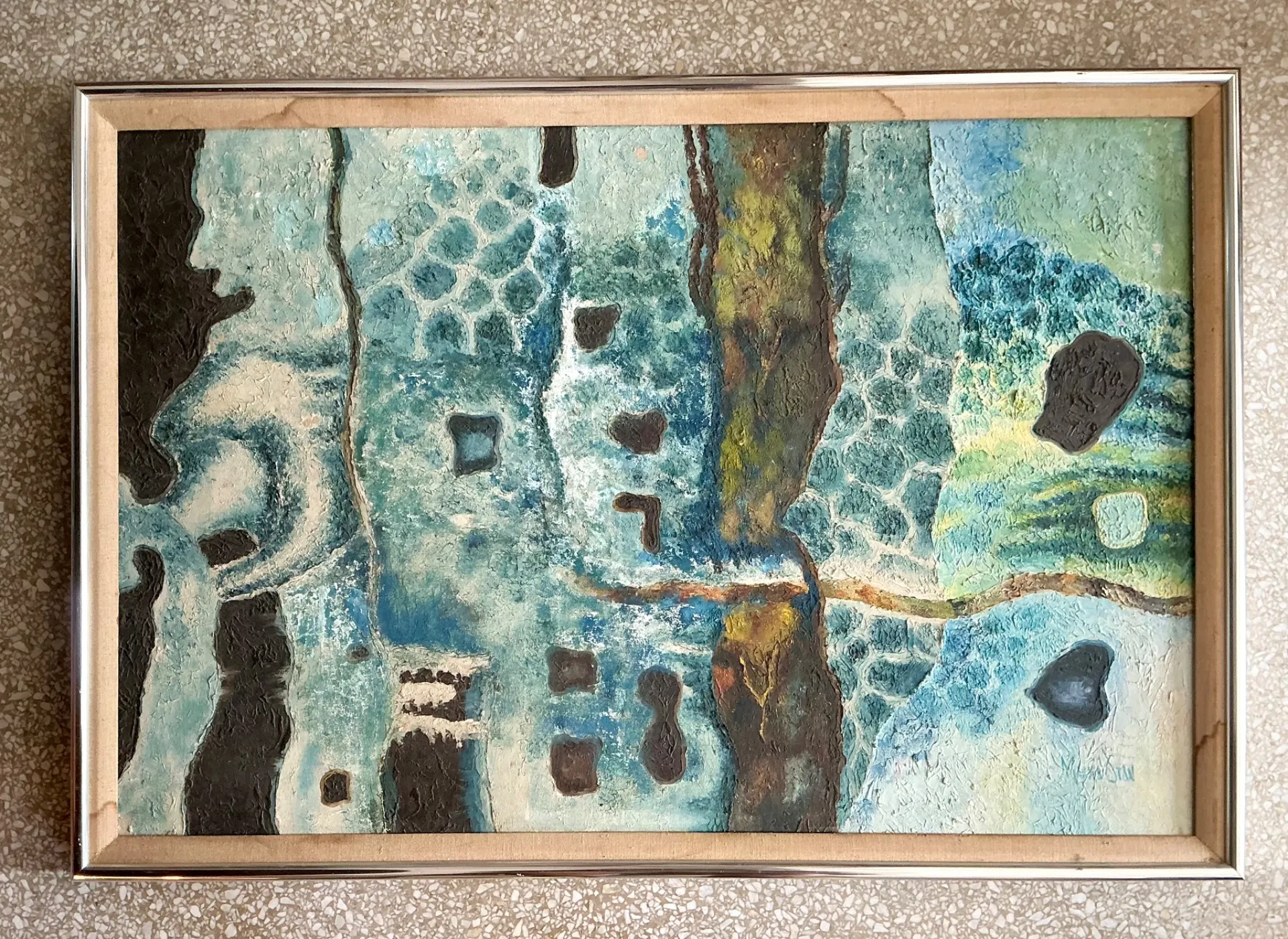Vintage Framed Abstract Art on Board — additional photo 5