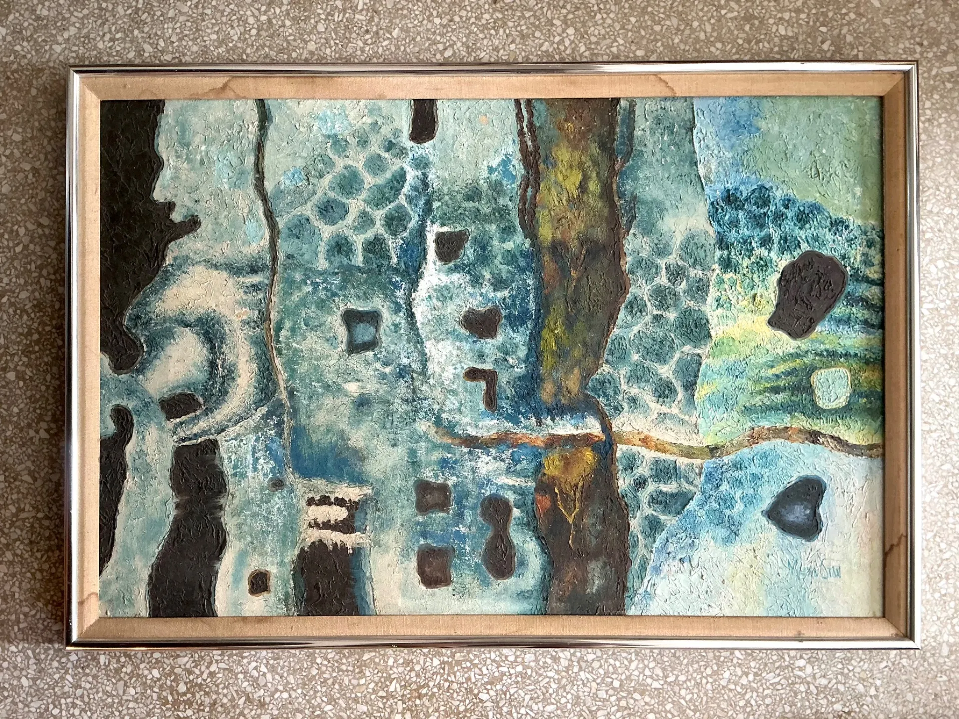 Vintage Framed Abstract Art on Board — additional photo 4