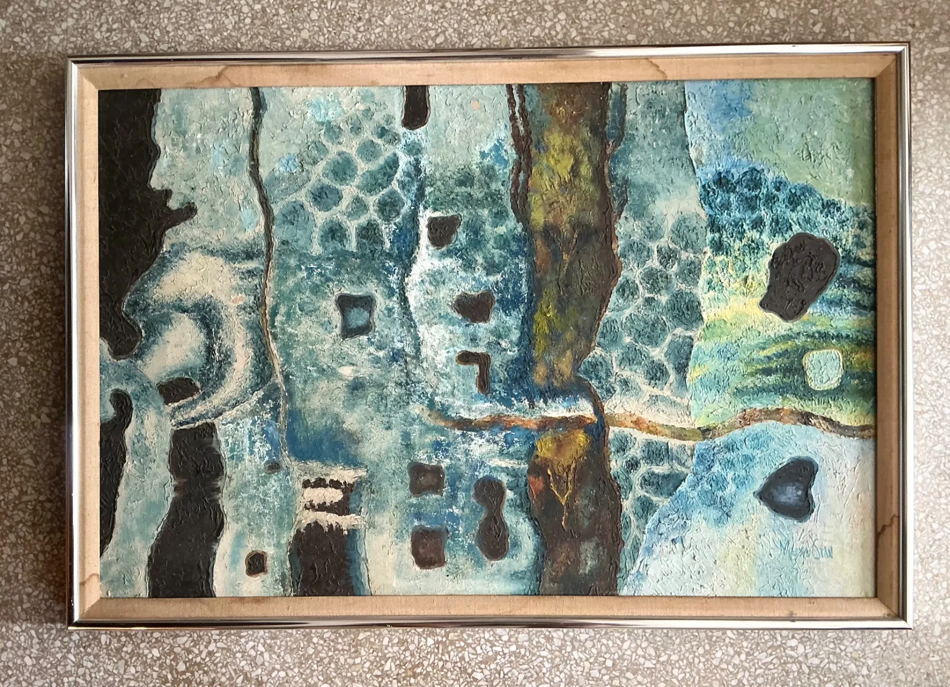 Vintage Framed Abstract Art on Board — additional photo 3
