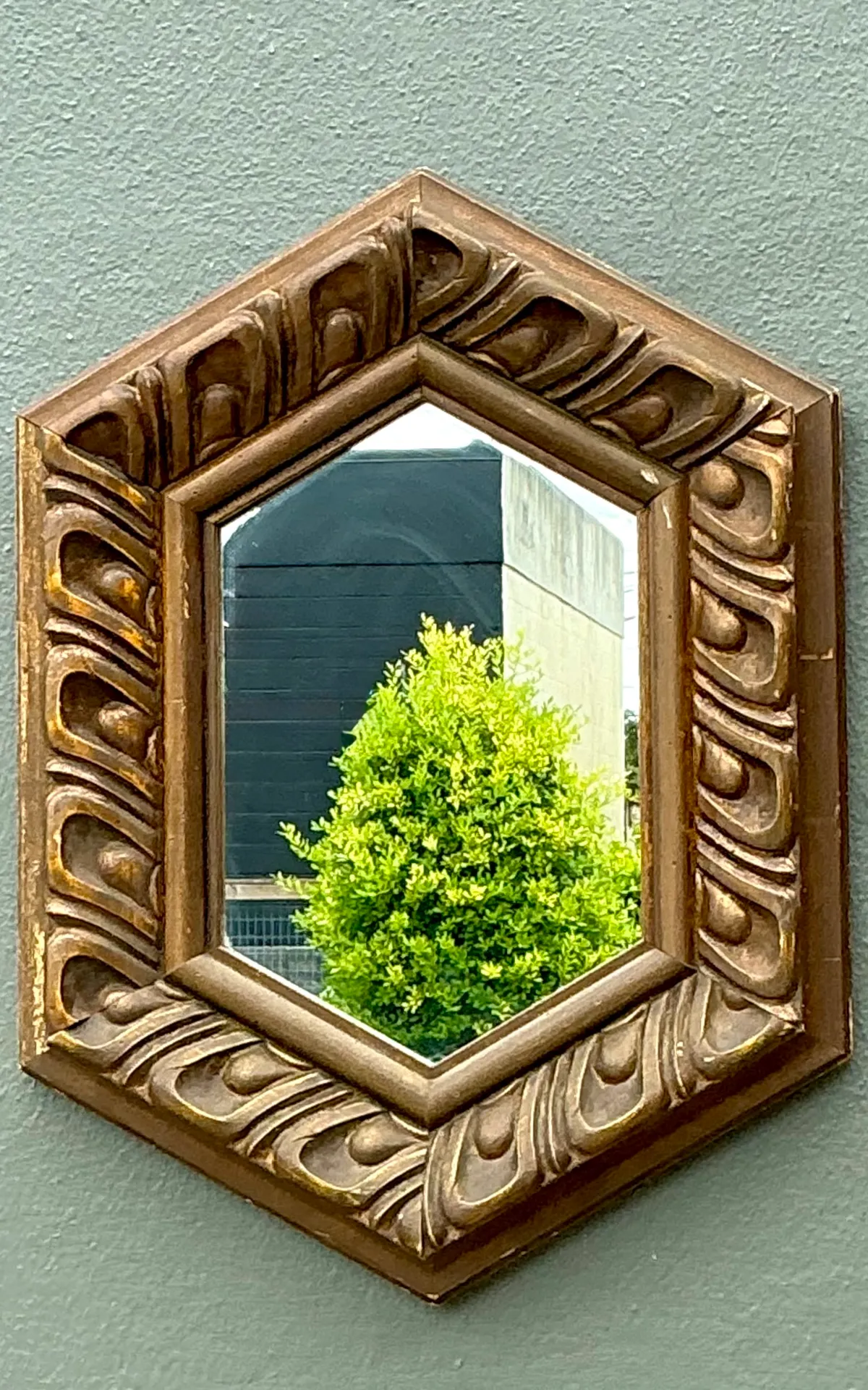 Vintage Italian Hexagonal Carved Wood Mirror — additional photo 8