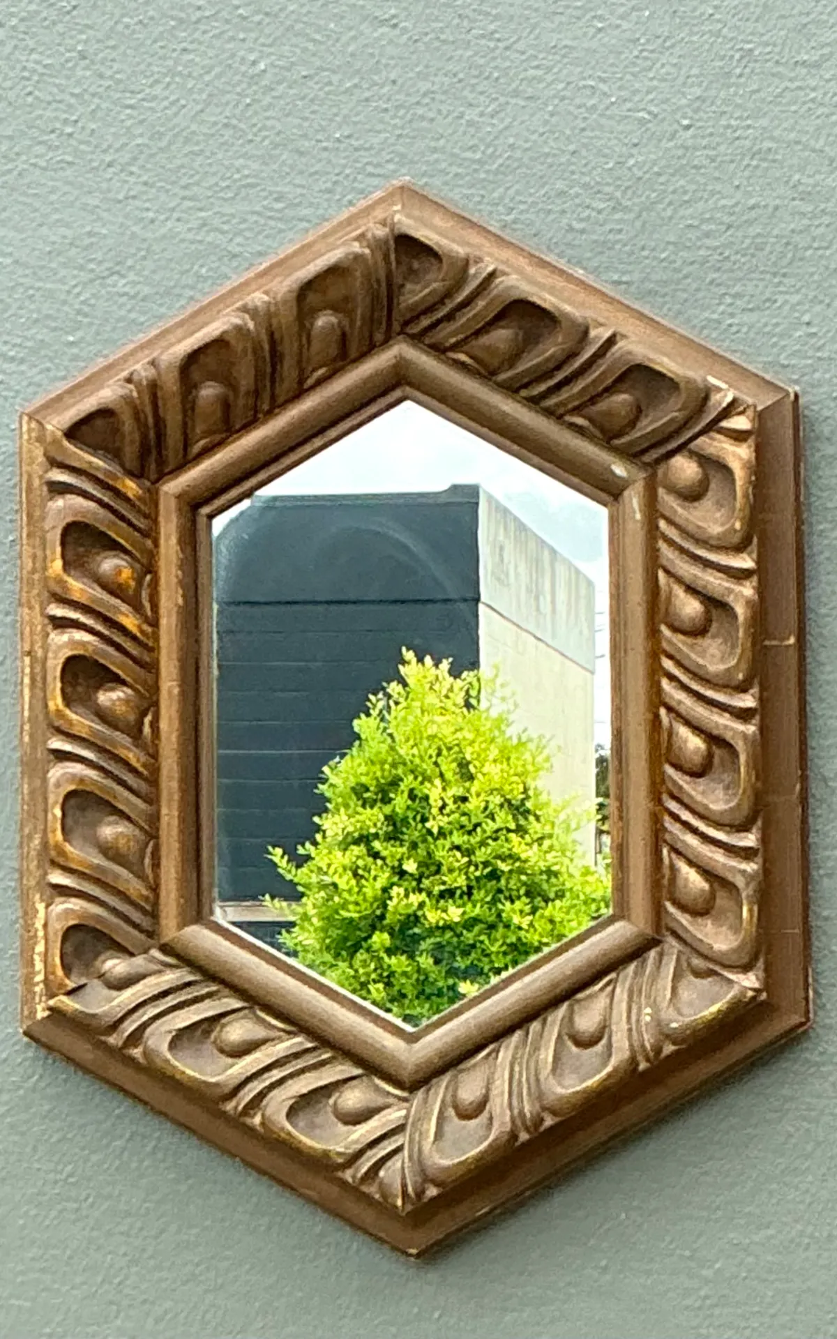 Vintage Italian Hexagonal Carved Wood Mirror — additional photo 3