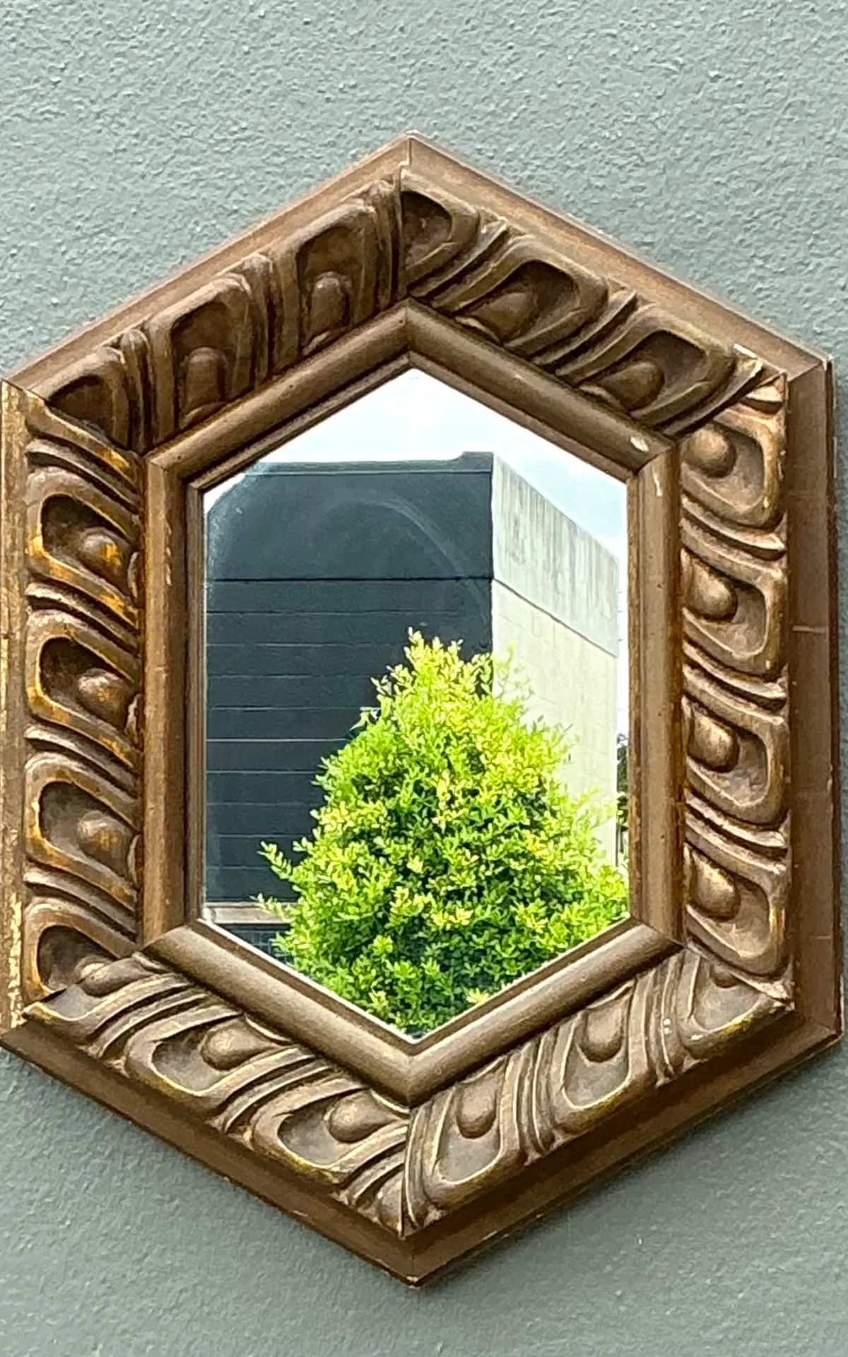 Vintage Italian Hexagonal Carved Wood Mirror — additional photo 2