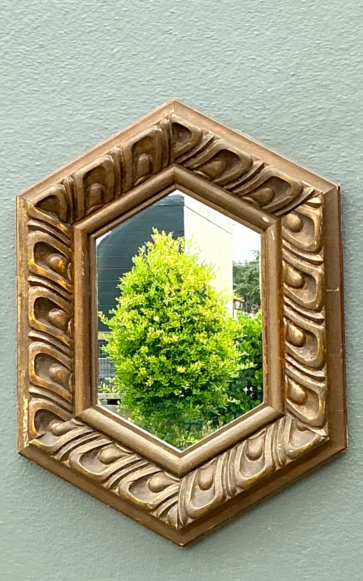 Vintage Italian Hexagonal Carved Wood Mirror — additional photo 6