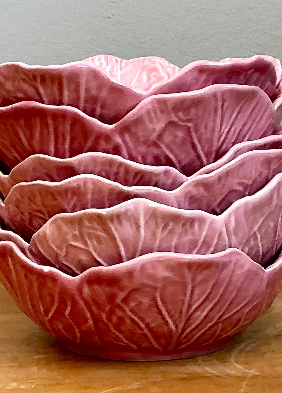 Vintage Bordallo Pinheiro Pink Cabbage Bowls - Set Of 6 — additional photo 4