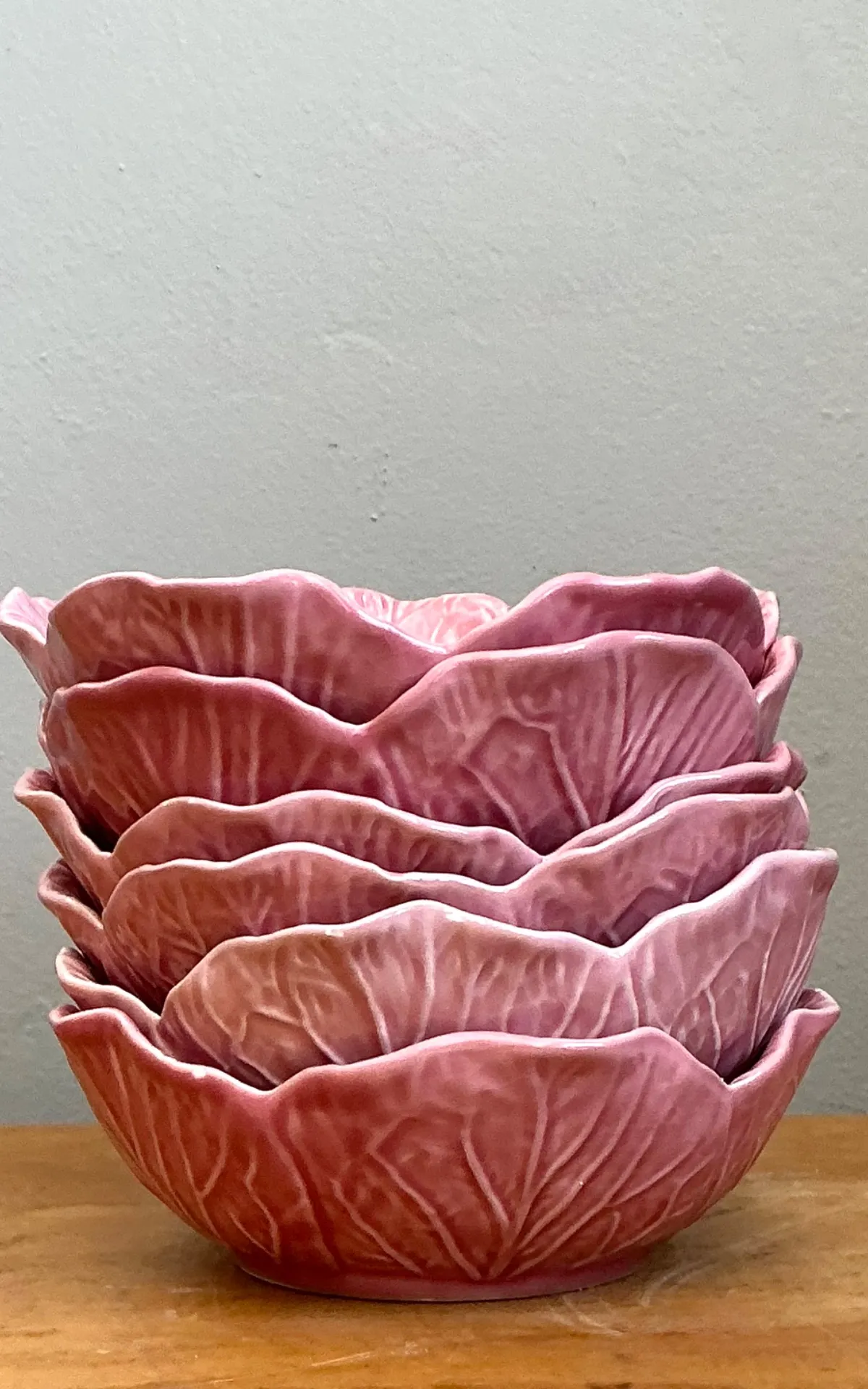 Vintage Bordallo Pinheiro Pink Cabbage Bowls - Set Of 6 — additional photo 3