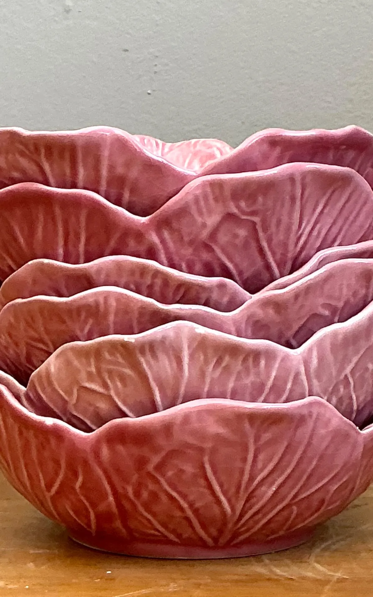 Vintage Bordallo Pinheiro Pink Cabbage Bowls - Set Of 6 — additional photo 5