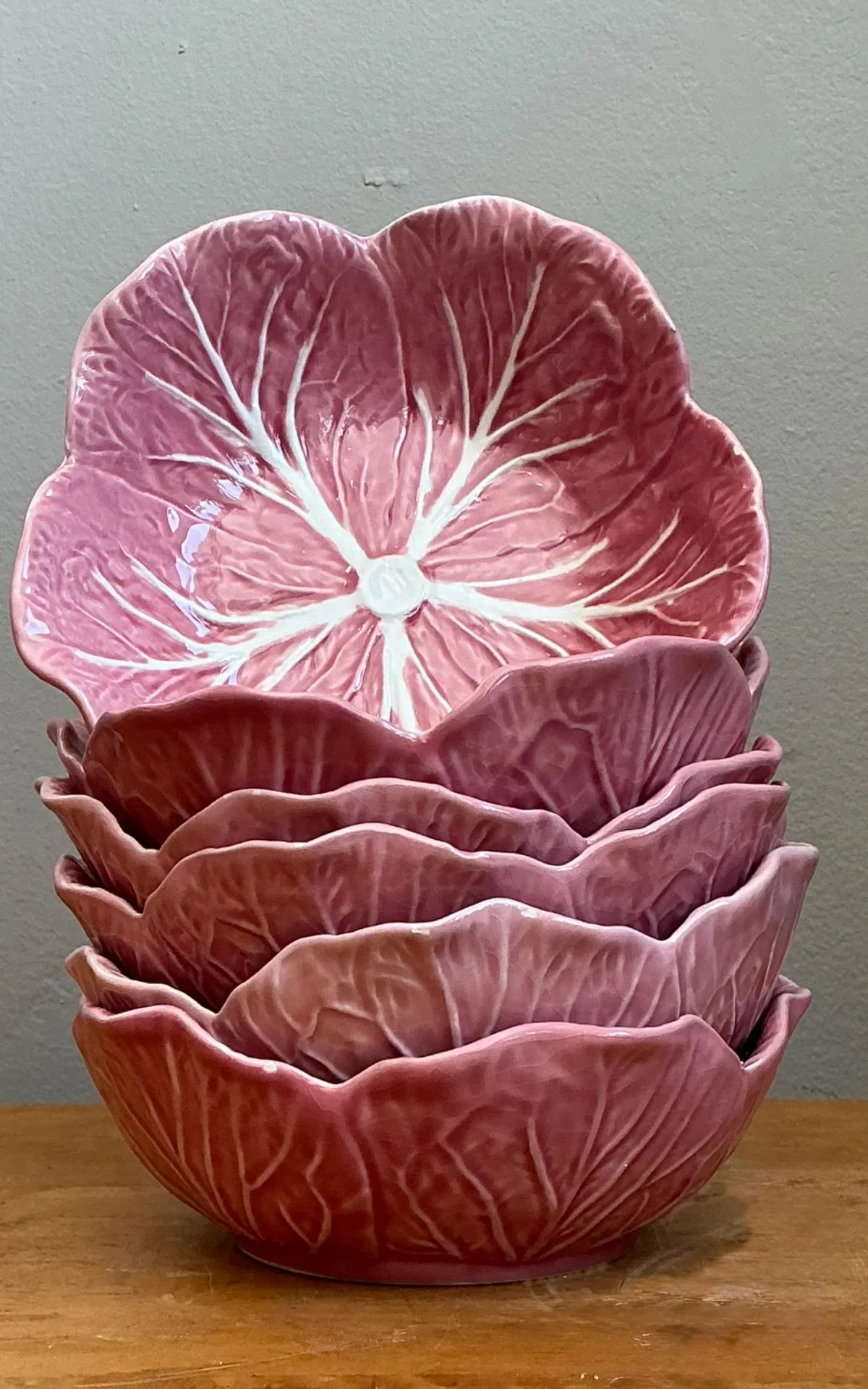 Vintage Bordallo Pinheiro Pink Cabbage Bowls - Set Of 6 — additional photo 7