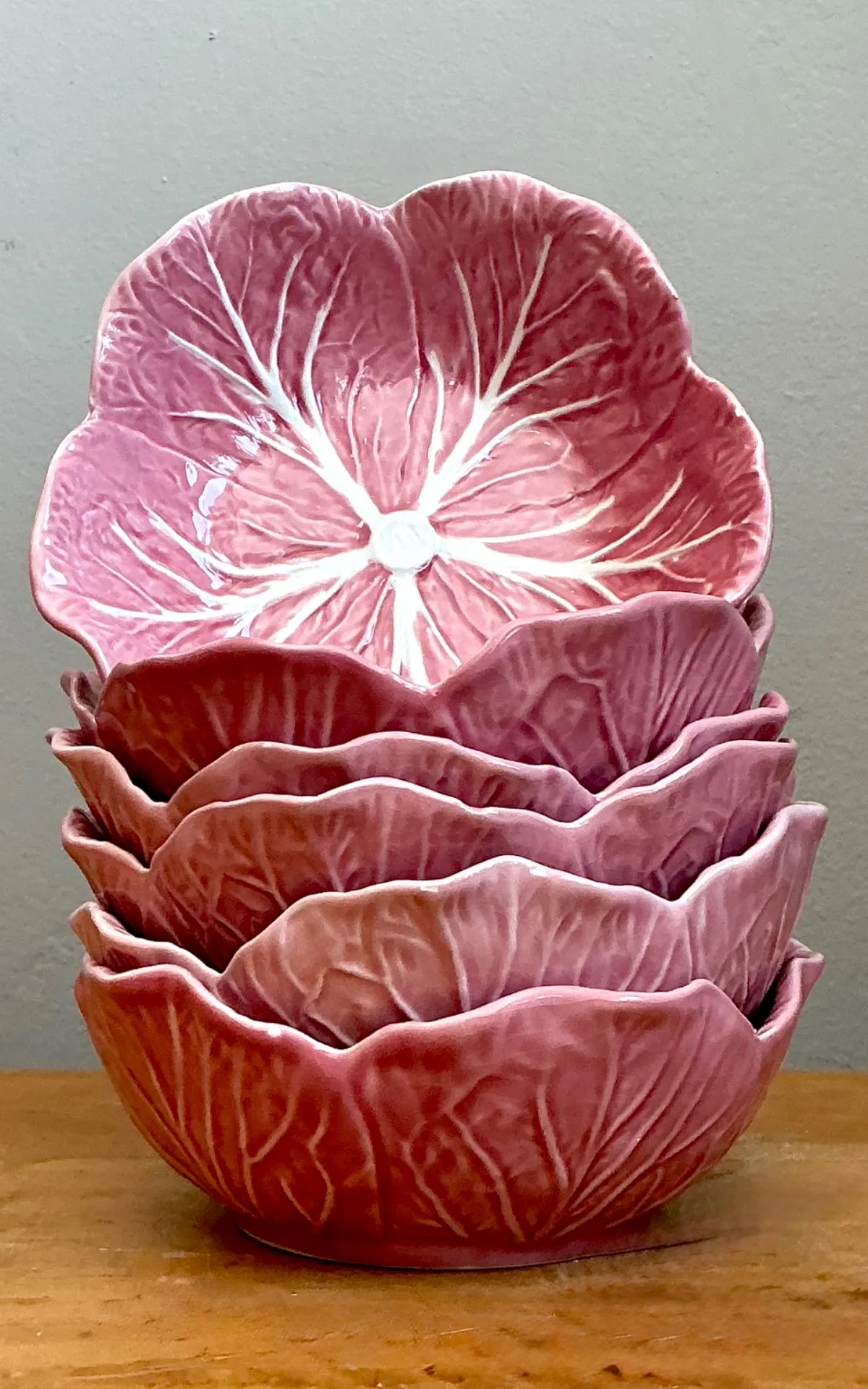 Vintage Bordallo Pinheiro Pink Cabbage Bowls - Set Of 6 — additional photo 8
