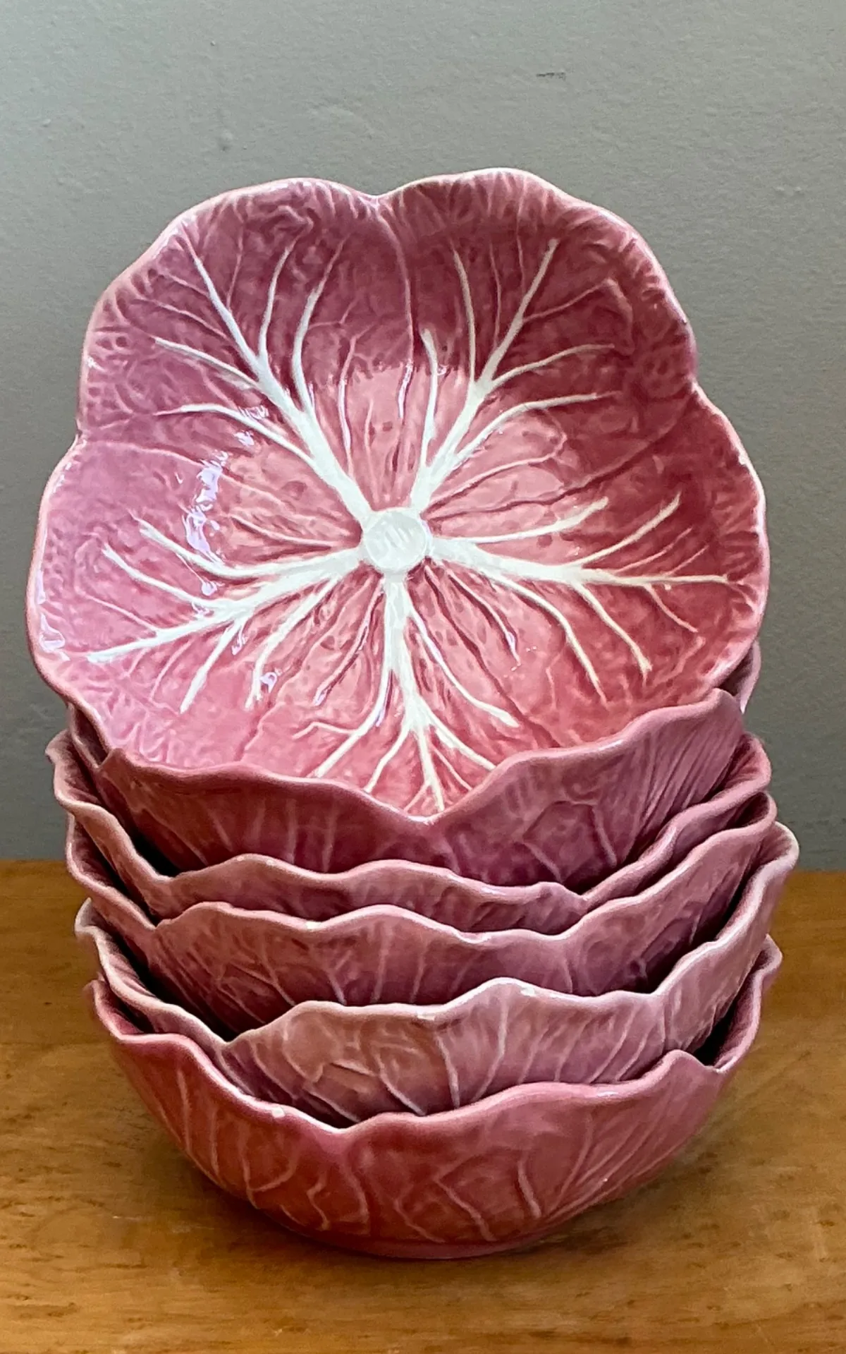 Vintage Bordallo Pinheiro Pink Cabbage Bowls - Set Of 6 — additional photo 6