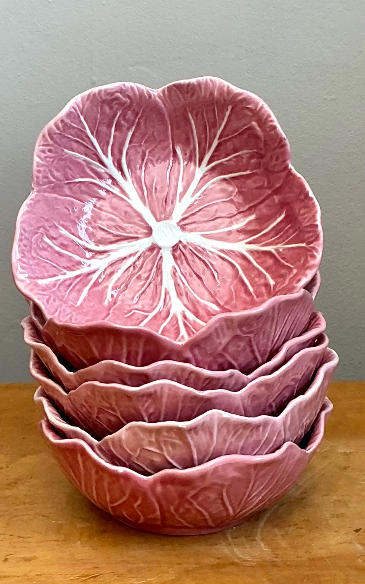 Vintage Bordallo Pinheiro Pink Cabbage Bowls - Set Of 6
