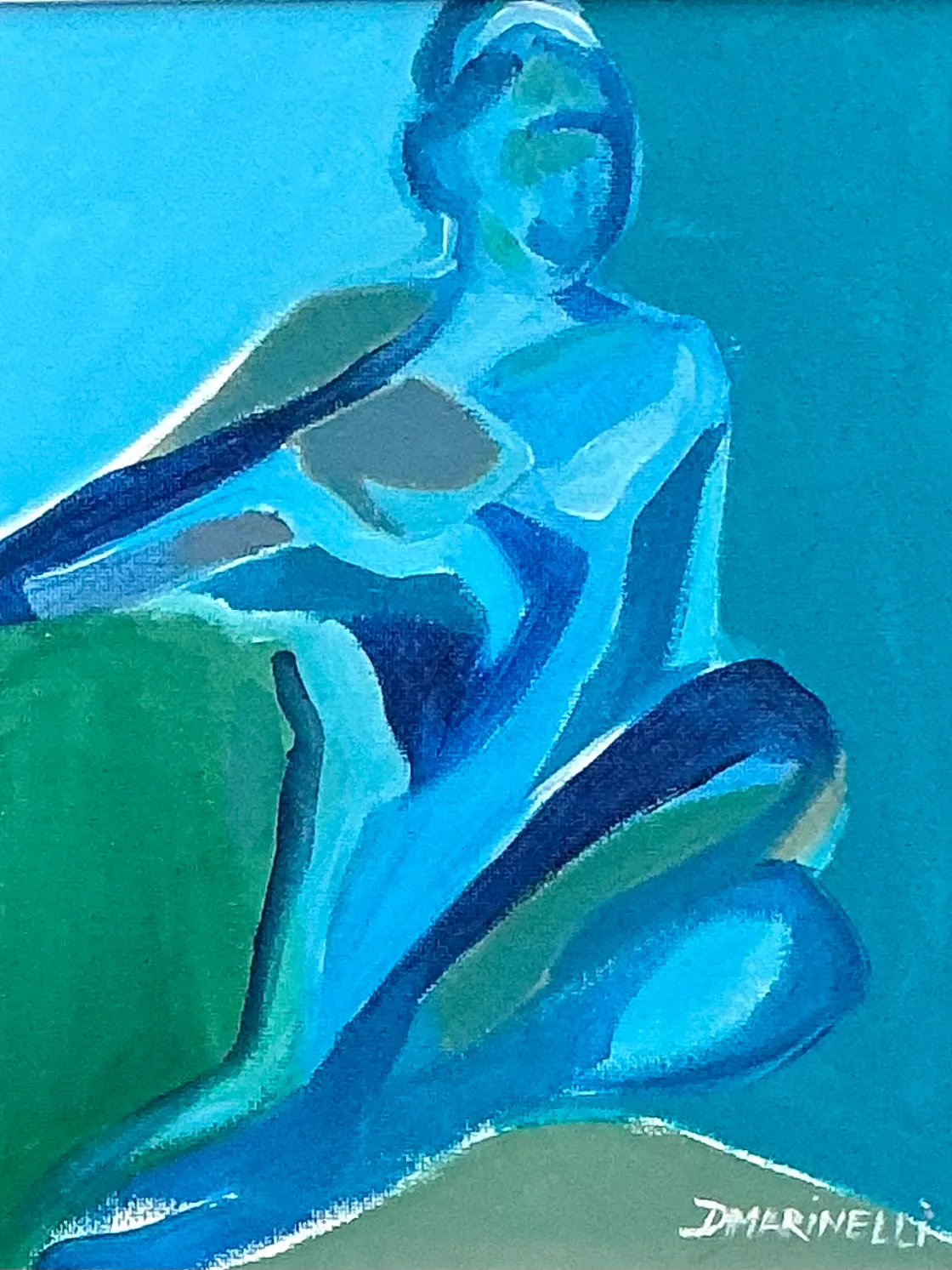 Vintage Figurative Blue Acrylic Oil In Canvas — additional photo 4