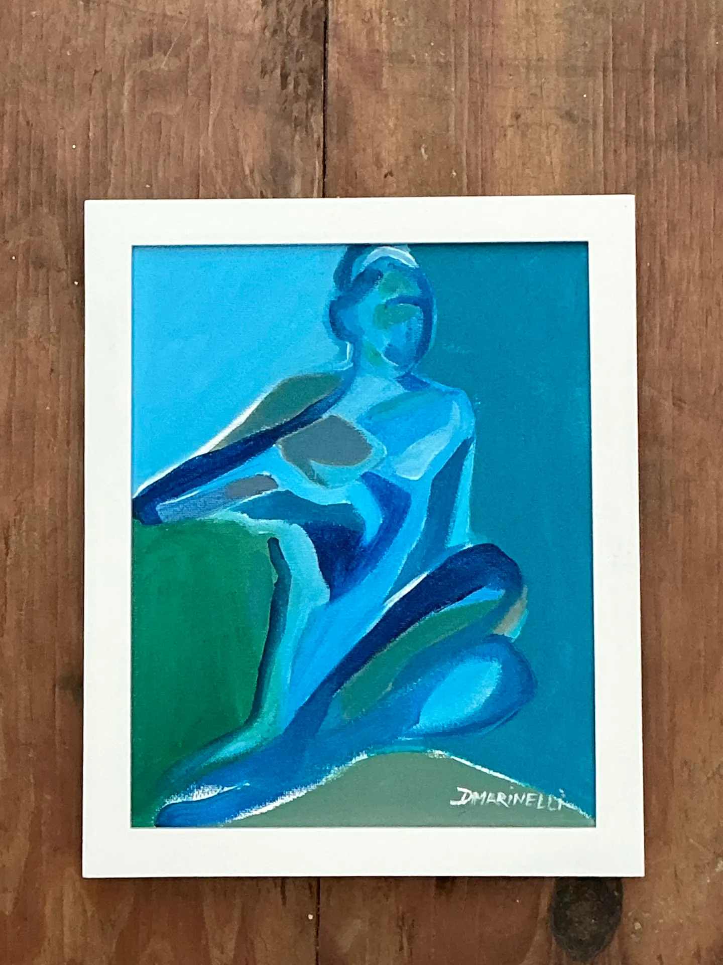 Vintage Figurative Blue Acrylic Oil In Canvas — additional photo 6