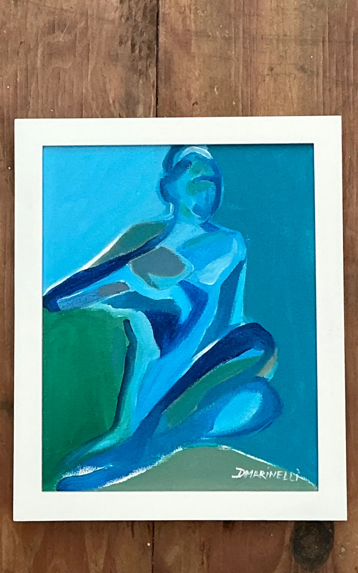 Vintage Figurative Blue Acrylic Oil In Canvas — additional photo 6