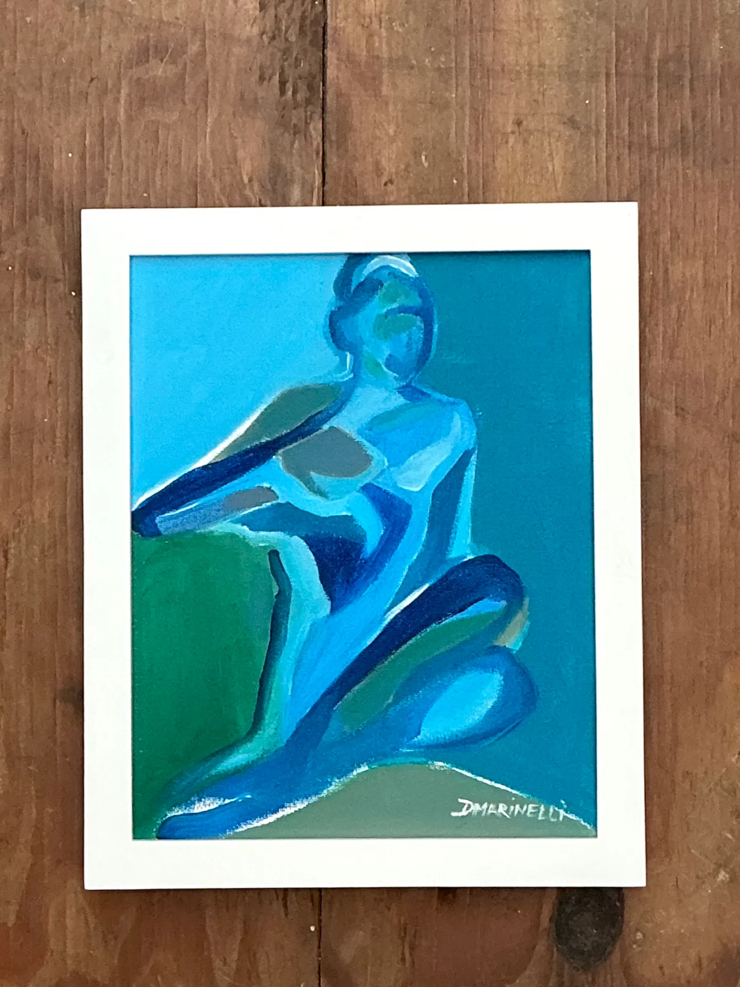 Vintage Figurative Blue Acrylic Oil In Canvas — additional photo 1