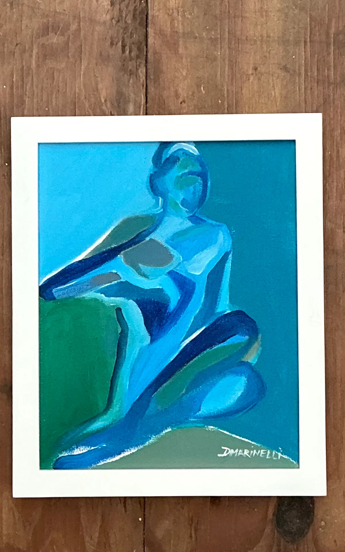 Vintage Figurative Blue Acrylic Oil In Canvas — additional photo 1