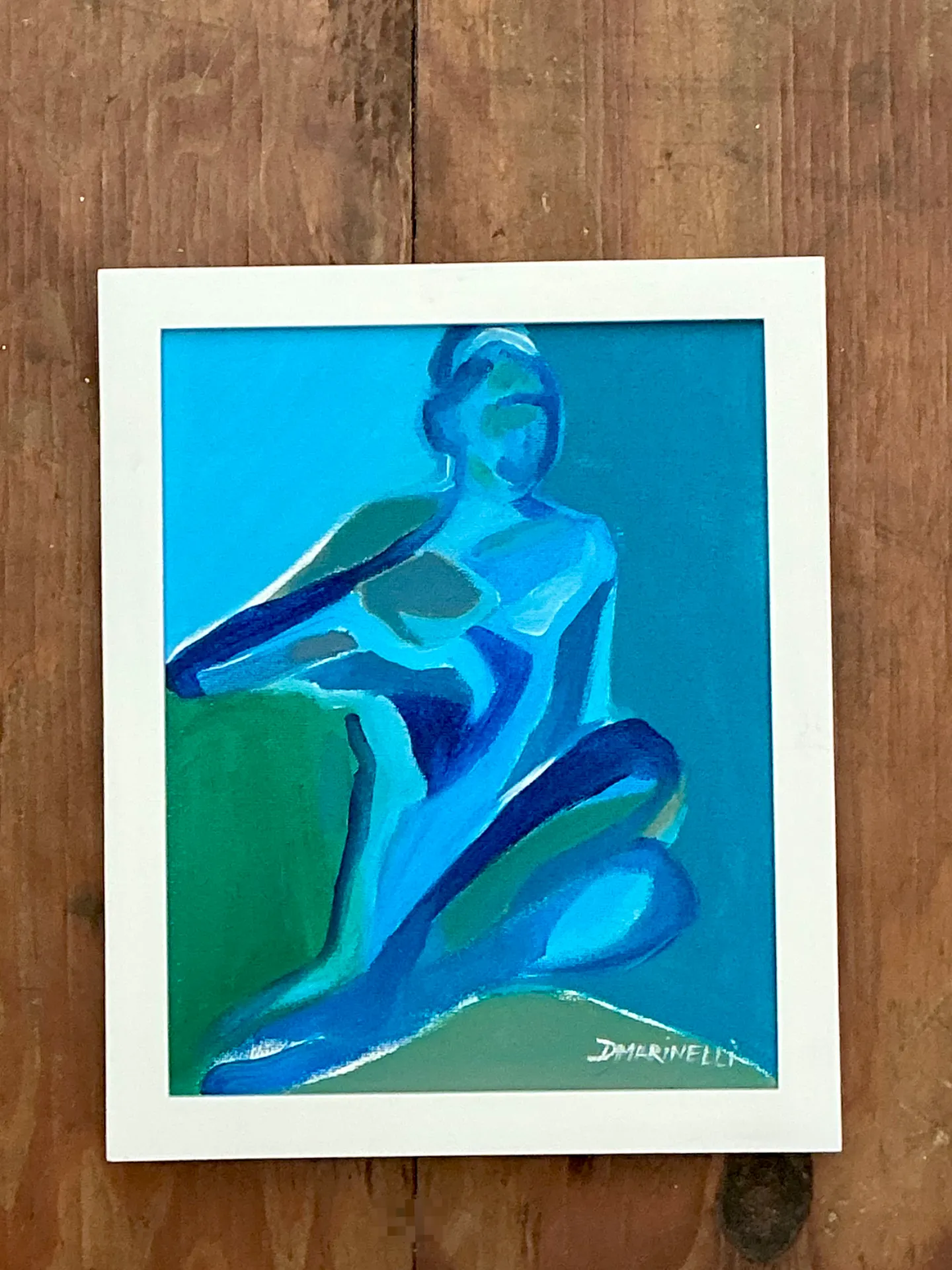 Vintage Figurative Blue Acrylic Oil In Canvas — additional photo 8