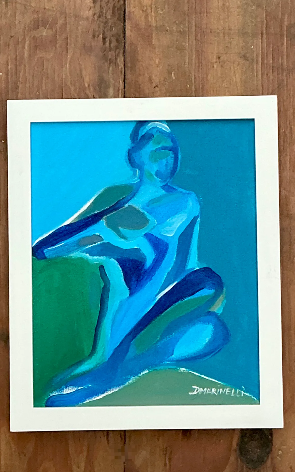 Vintage Figurative Blue Acrylic Oil In Canvas — additional photo 8