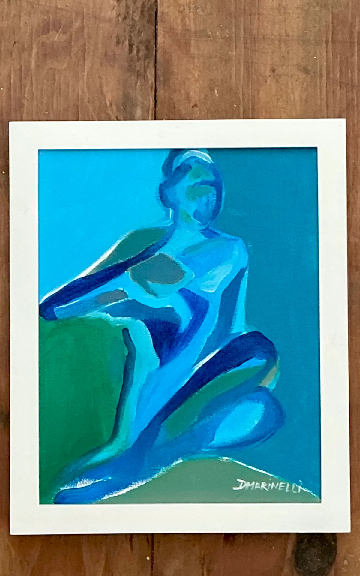 Vintage Figurative Blue Acrylic Oil In Canvas — additional photo 3