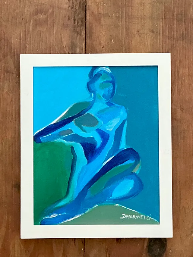 Vintage Figurative Blue Acrylic Oil In Canvas — additional photo 3