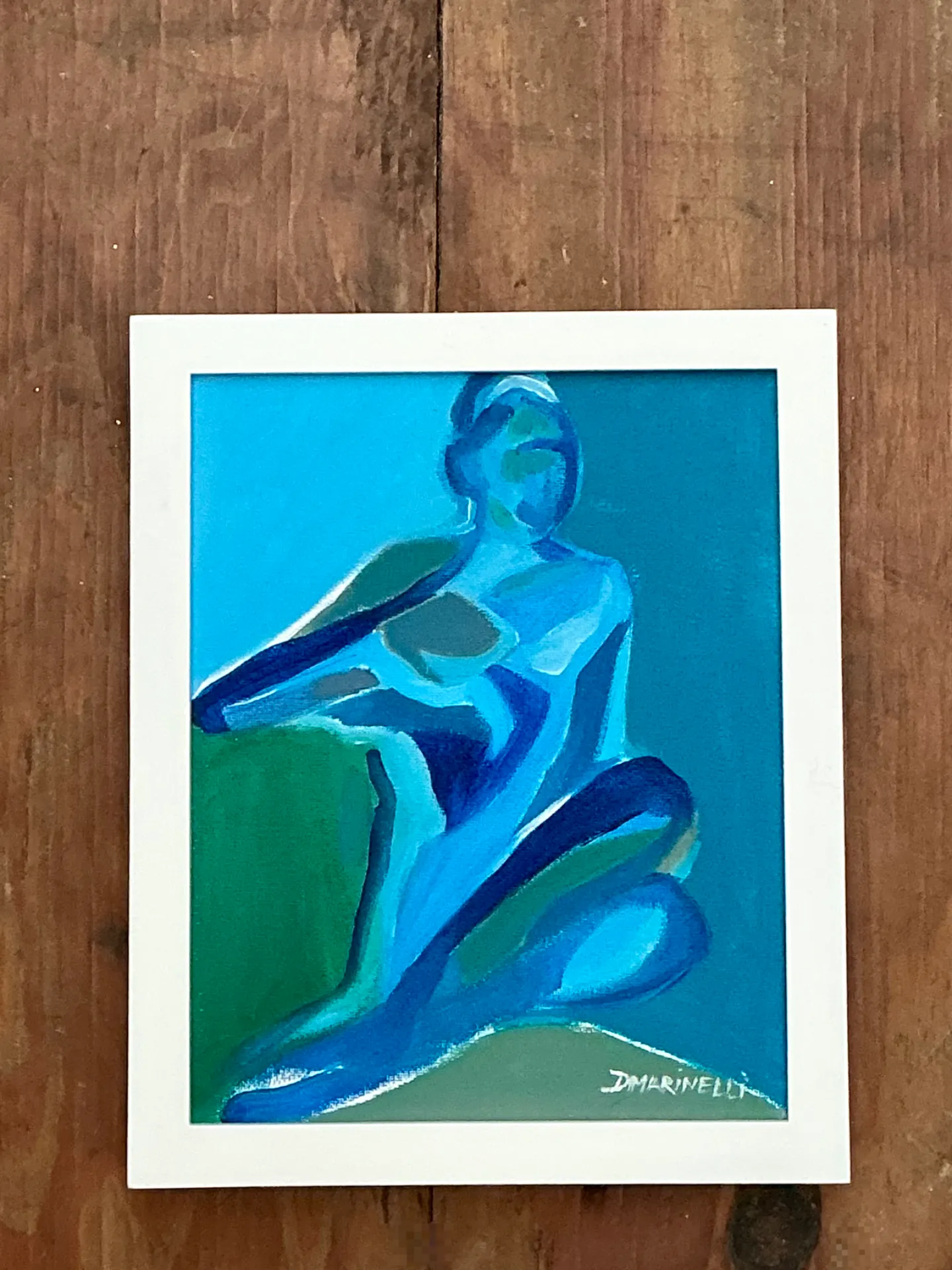 Vintage Figurative Blue Acrylic Oil In Canvas — additional photo 5