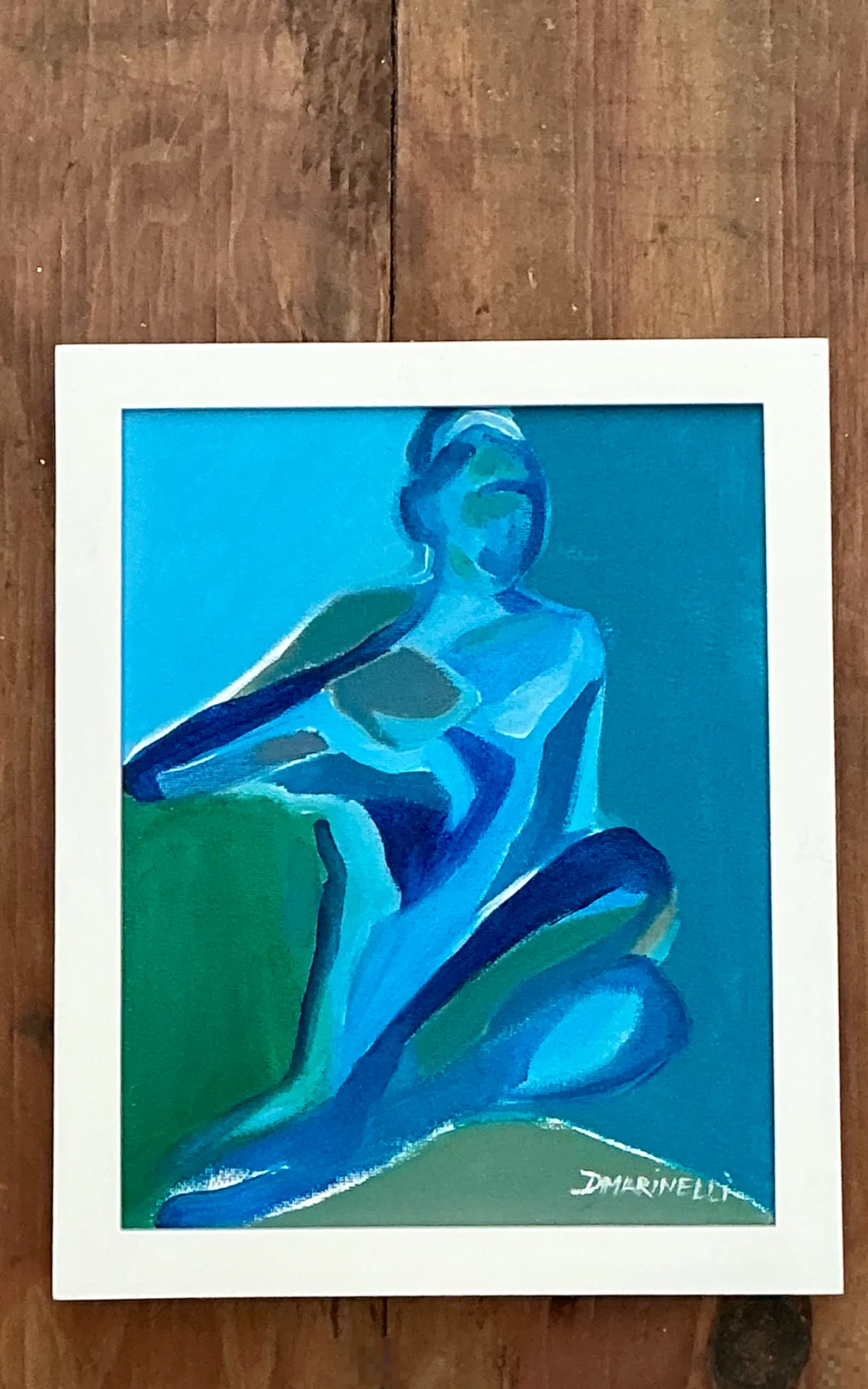 Vintage Figurative Blue Acrylic Oil In Canvas — additional photo 5