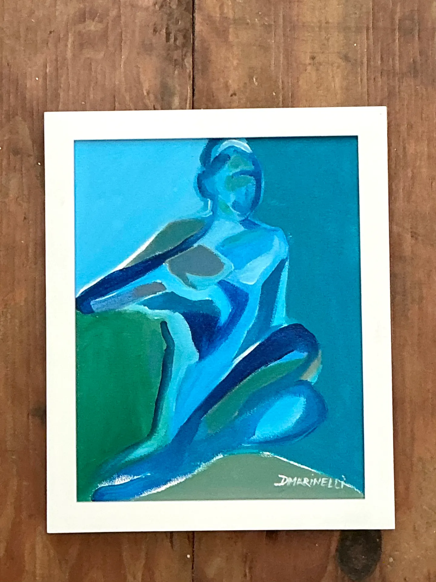 Vintage Figurative Blue Acrylic Oil In Canvas — additional photo 7