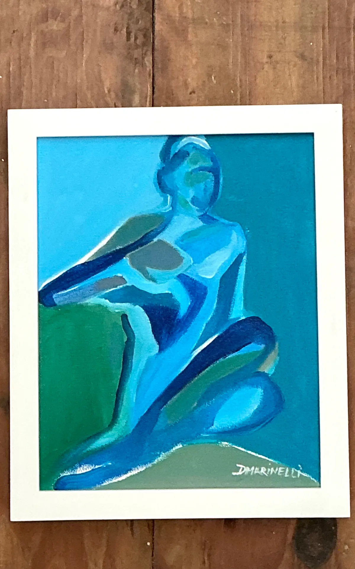 Vintage Figurative Blue Acrylic Oil In Canvas — additional photo 7