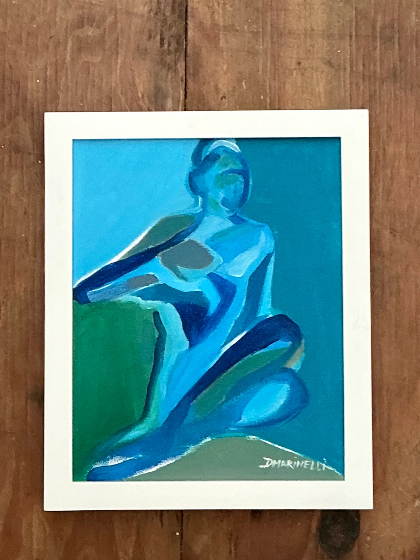 Vintage Figurative Blue Acrylic Oil In Canvas — additional photo 2