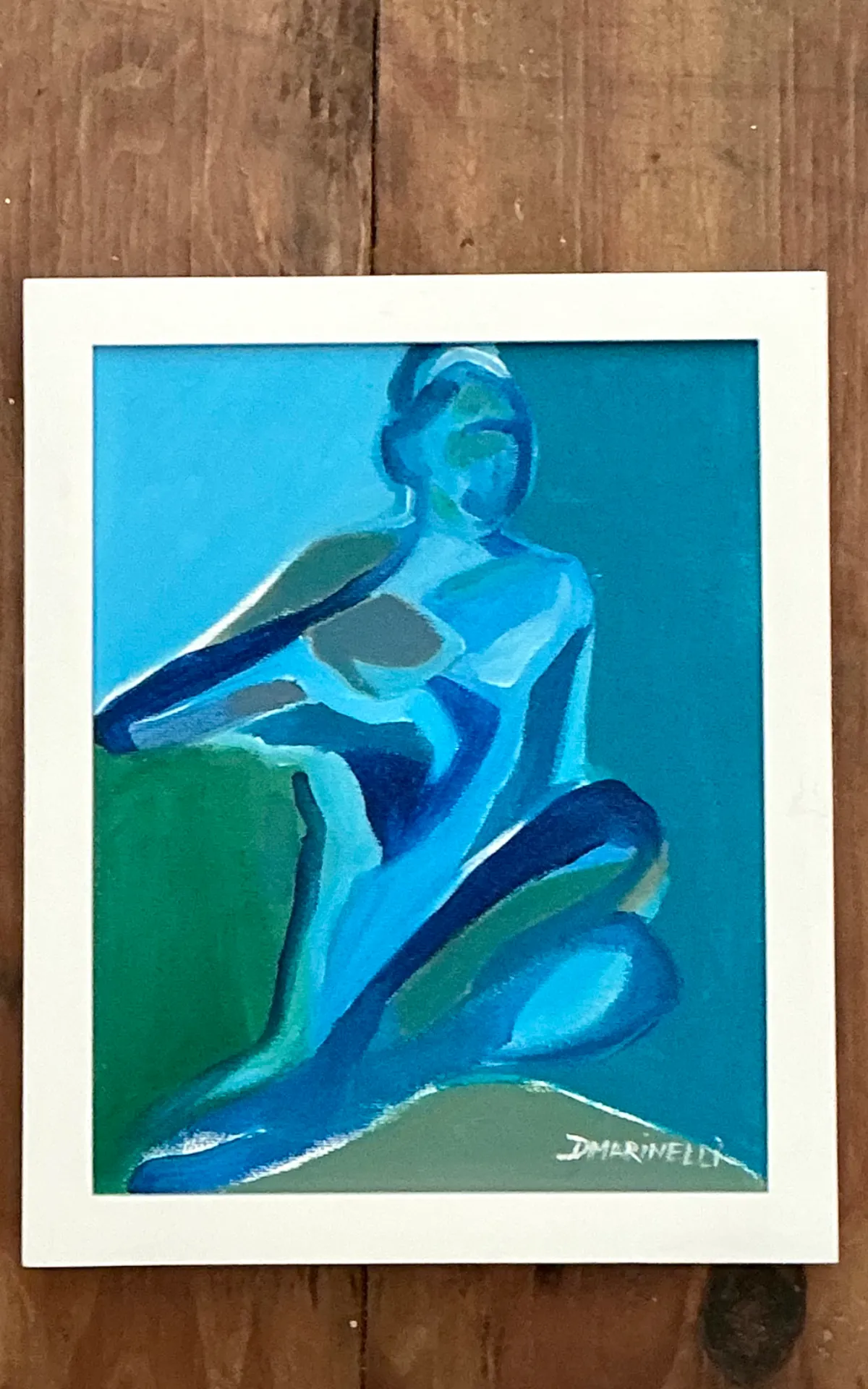 Vintage Figurative Blue Acrylic Oil In Canvas — additional photo 2
