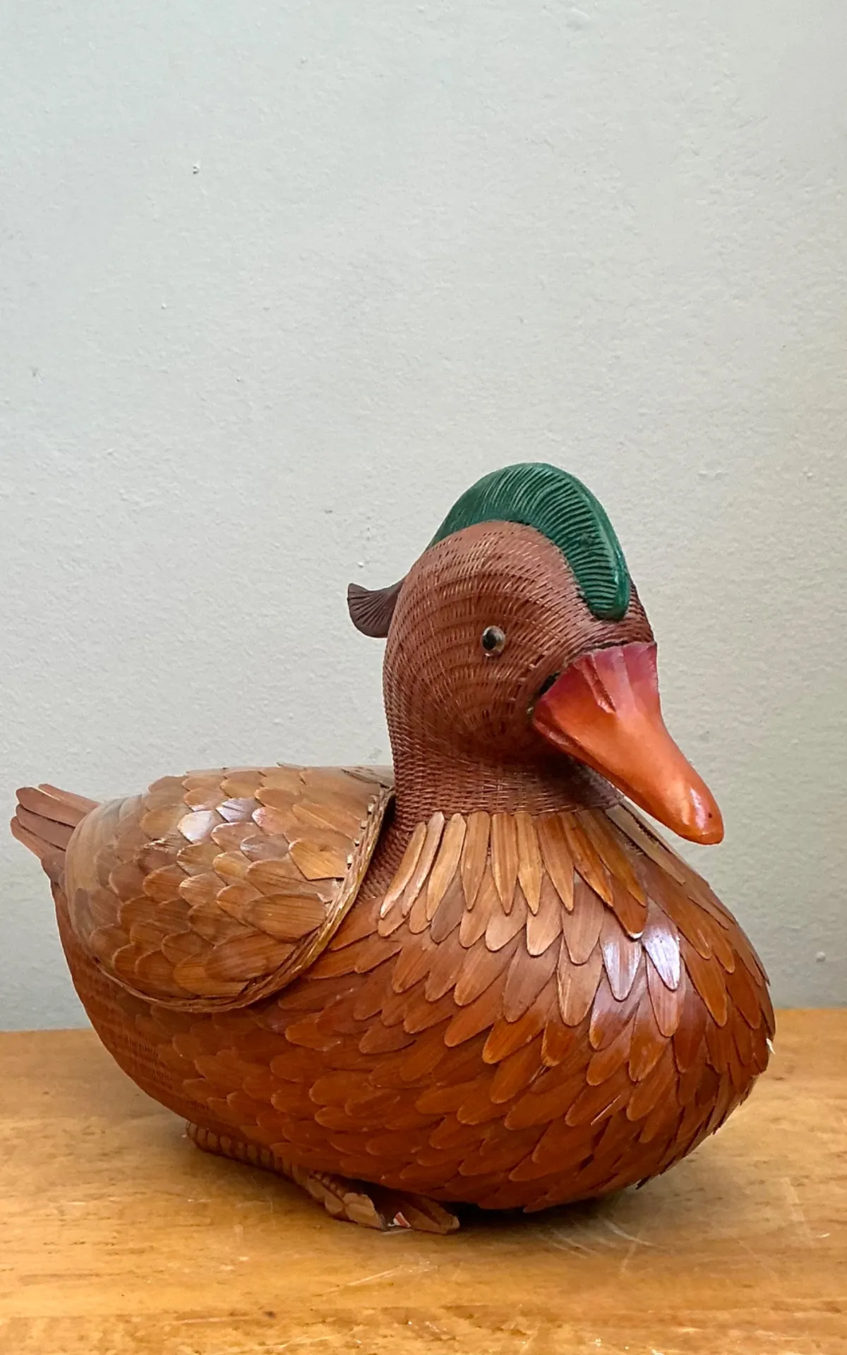 Vintage Shanghai Handicrafts woven Duck with hidden compartment under wings