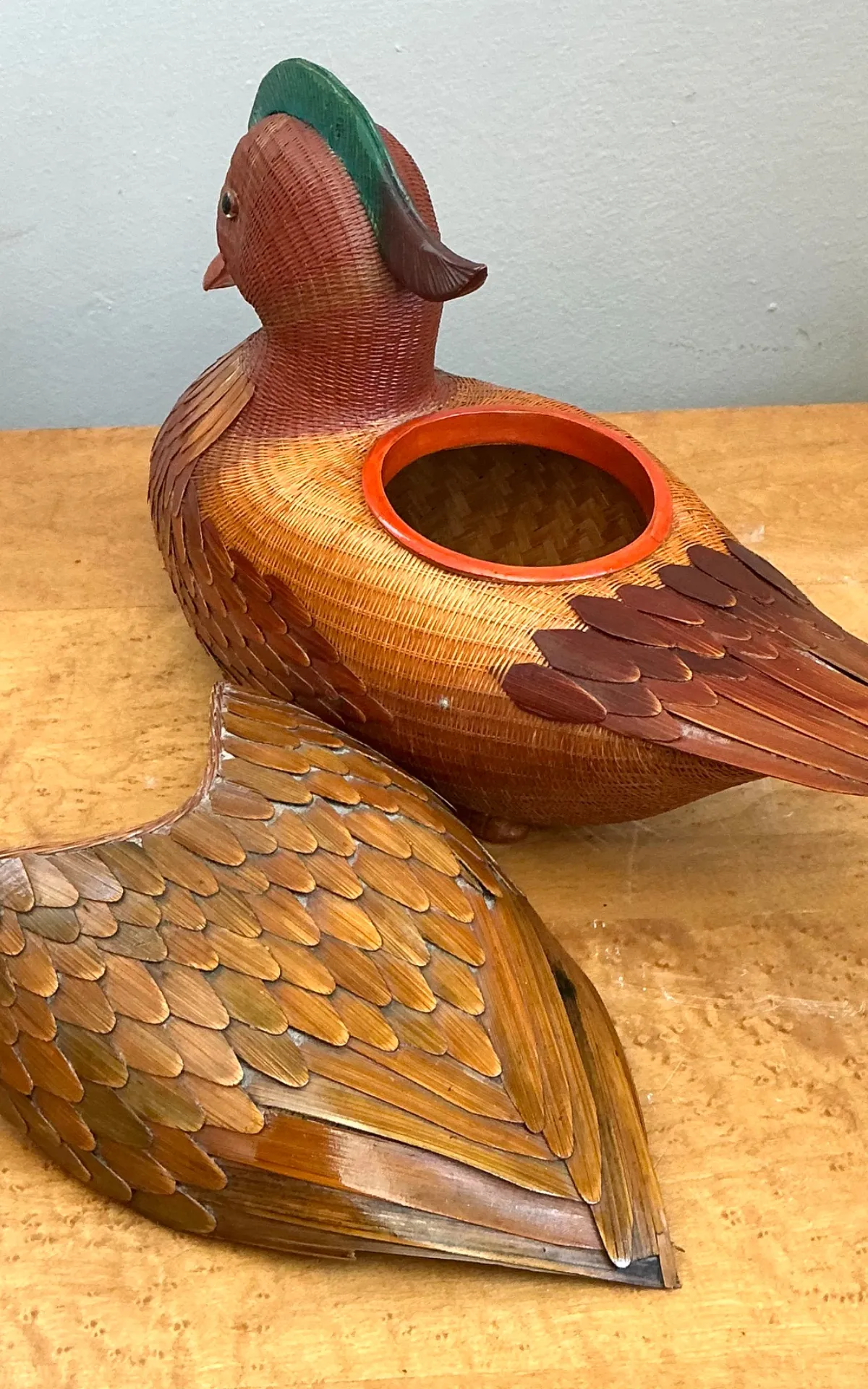 Vintage Shanghai Handicrafts woven Duck with hidden compartment under wings — additional photo 3