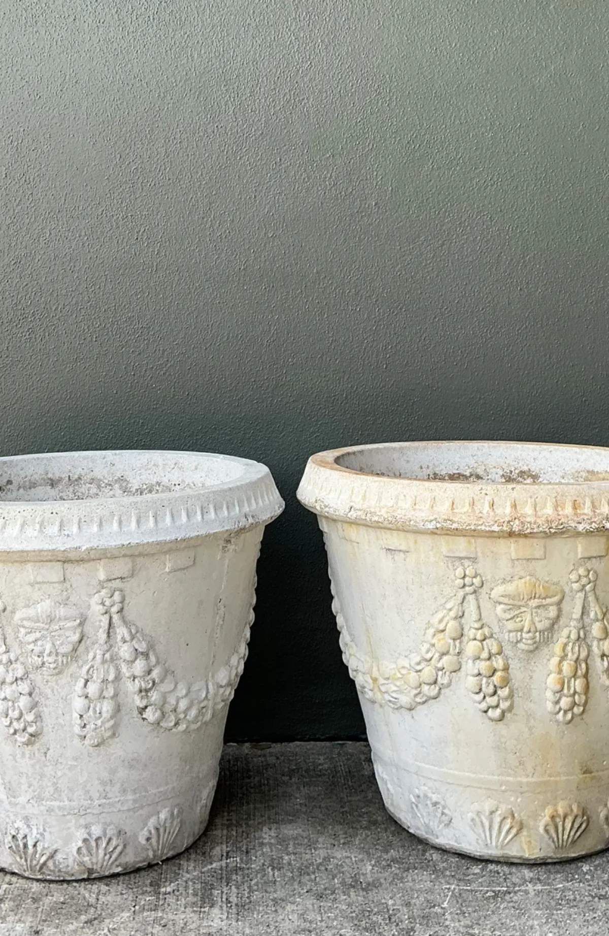 Vintage Cement Swag Embellished Planters - Pair — additional photo 5