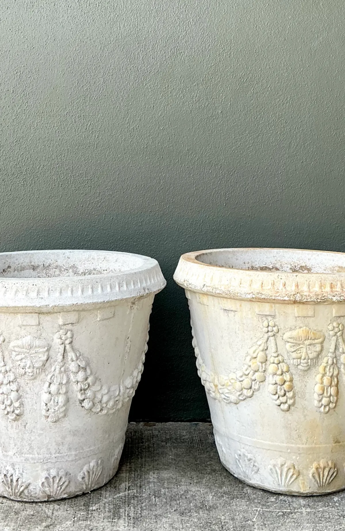 Vintage Cement Swag Embellished Planters - Pair — additional photo 1