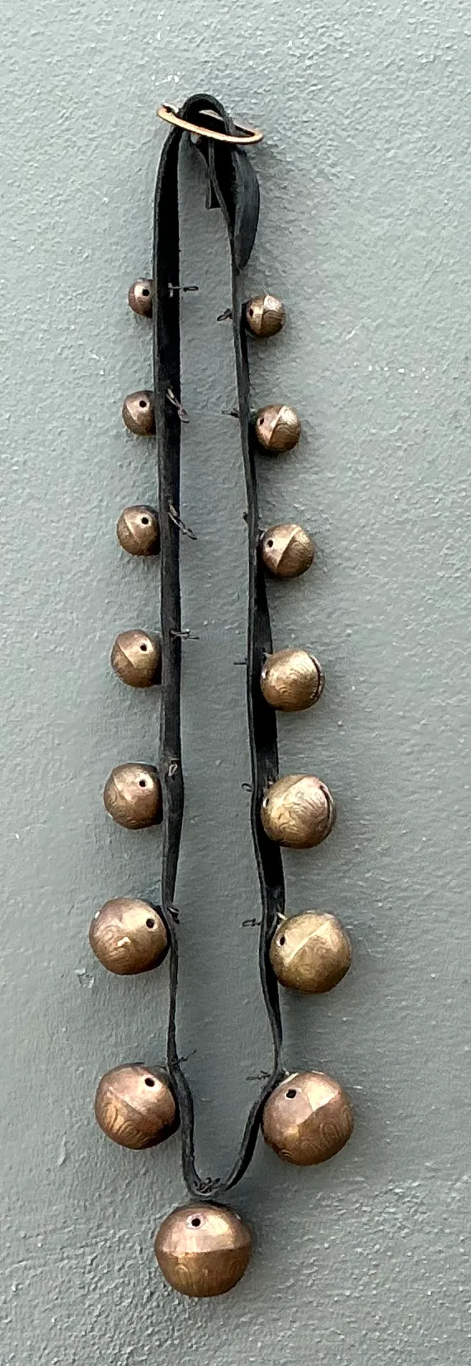 Vintage Brass Sleigh Bells on Leather Strap — additional photo 1