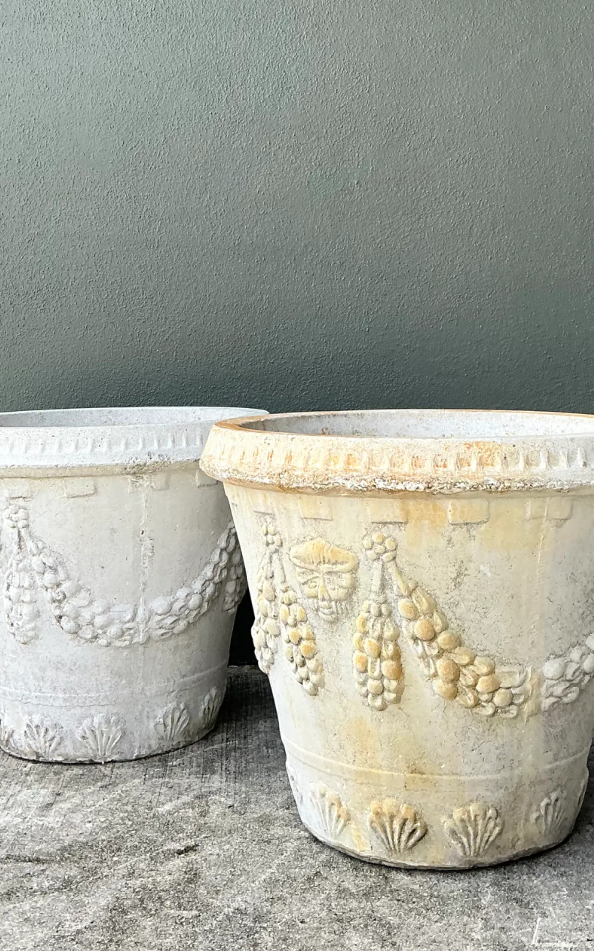 Vintage Cement Swag Embellished Planters - Pair — additional photo 4