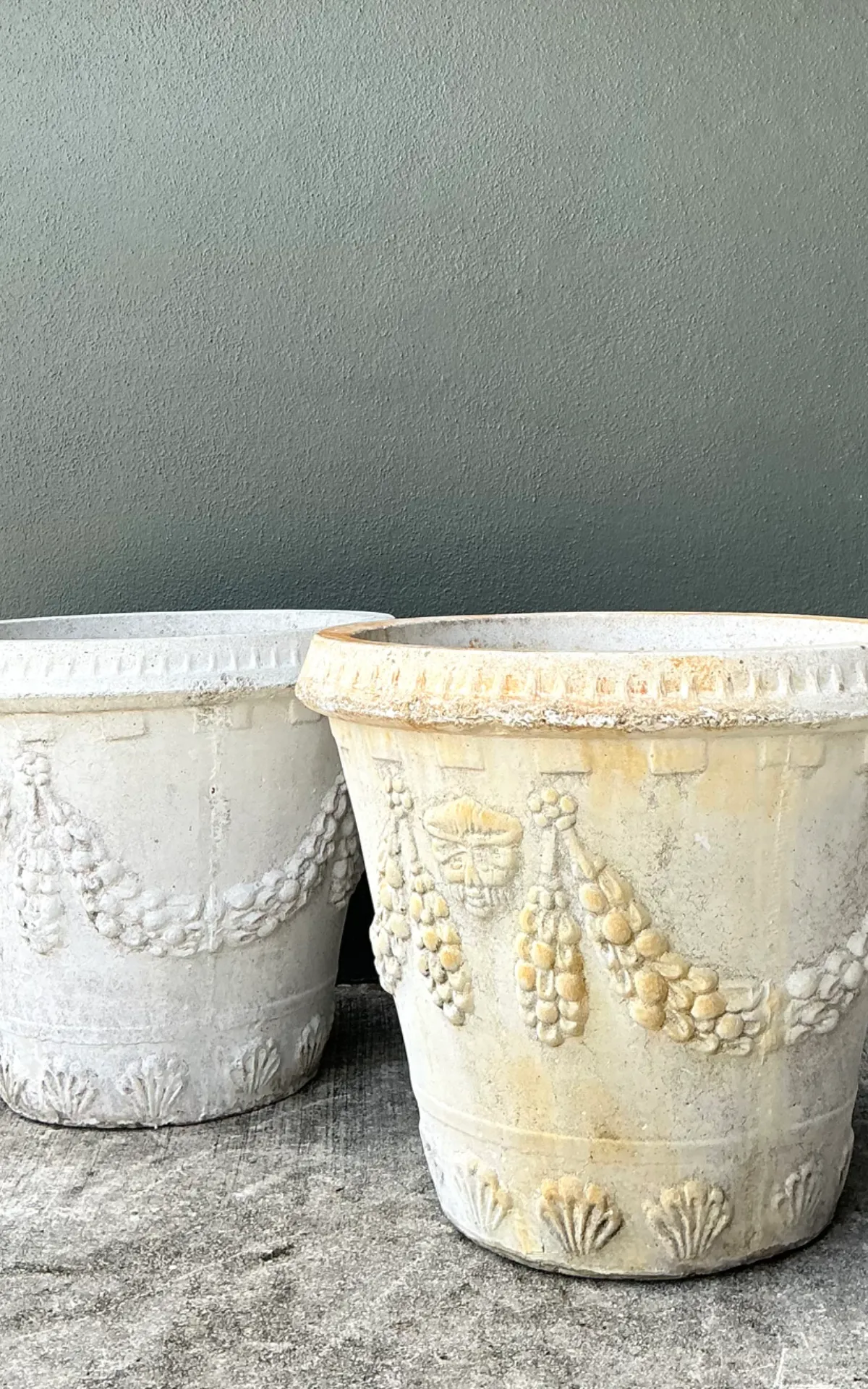 Vintage Cement Swag Embellished Planters - Pair — additional photo 6
