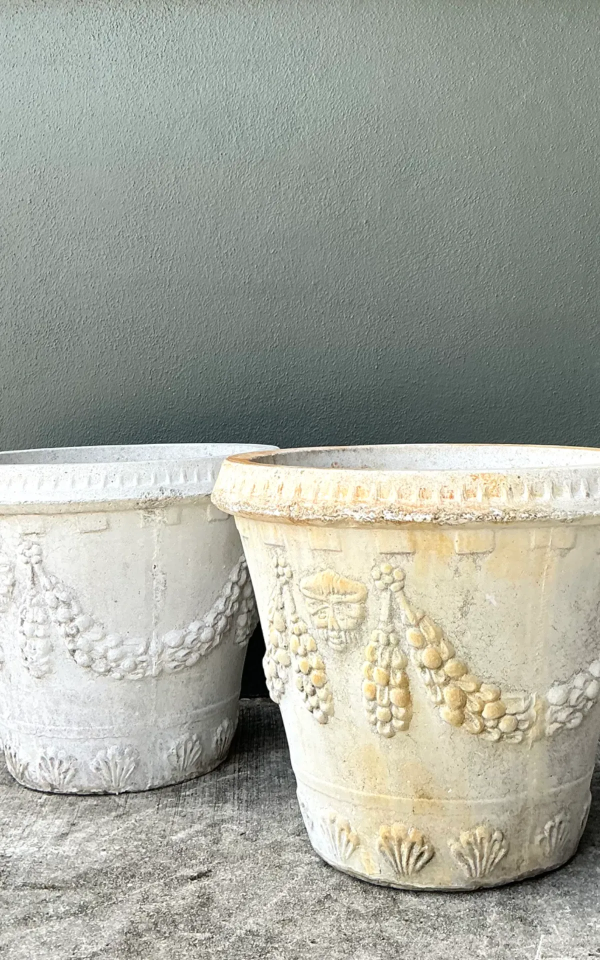 Vintage Cement Swag Embellished Planters - Pair — additional photo 2