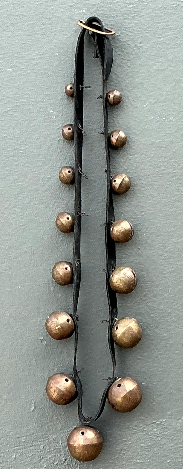 Vintage Brass Sleigh Bells on Leather Strap — additional photo 2