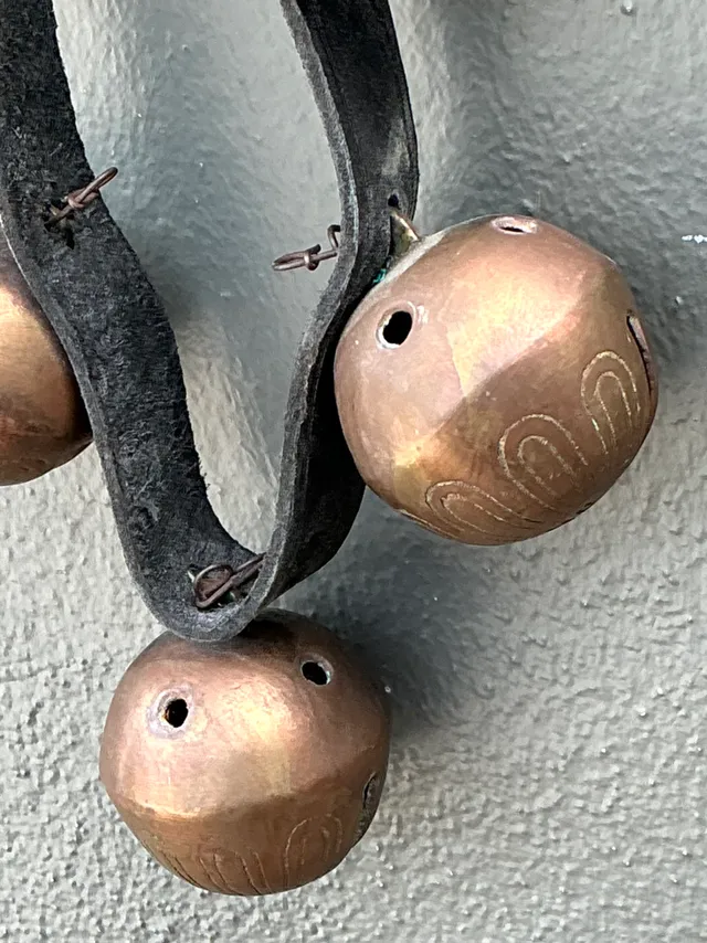 Vintage Brass Sleigh Bells on Leather Strap — additional photo 4