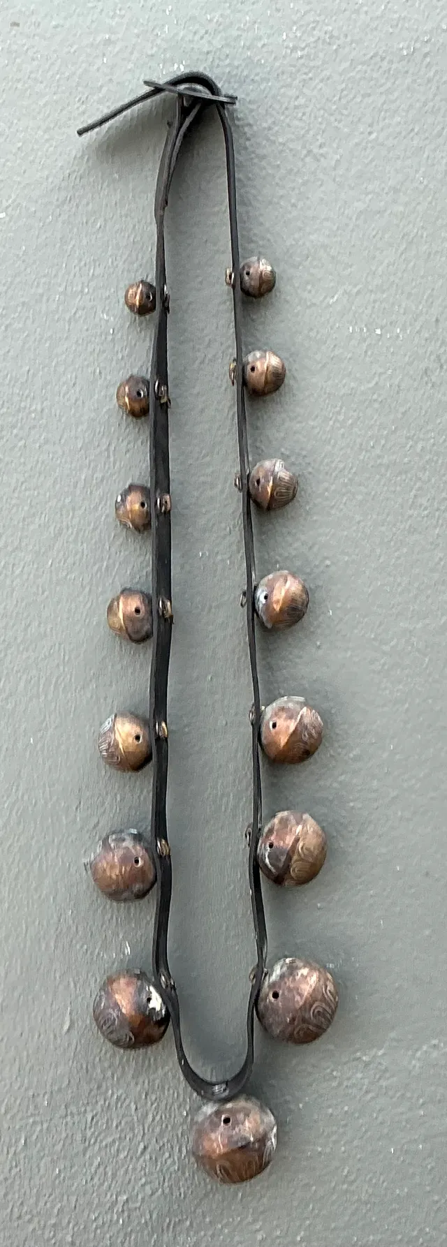 Vintage Brass Sleigh Bells on Leather Strap — additional photo 1