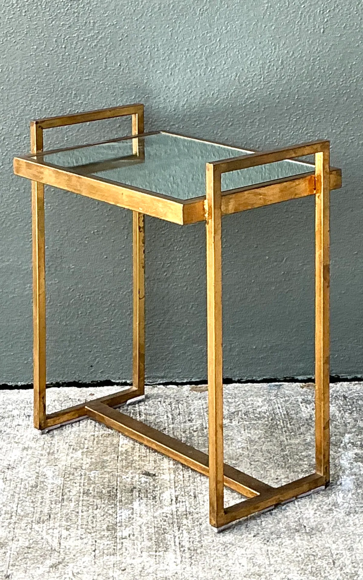 Vintage Metal and Mirrored Glass Side Table