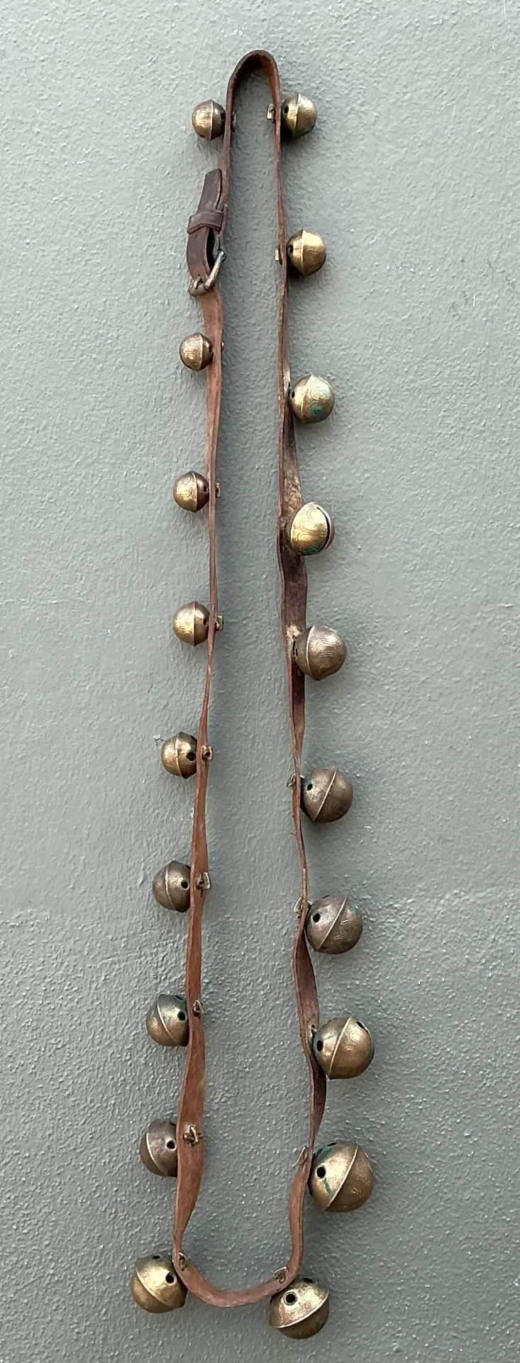 Vintage Brass Sleigh Bells on Leather Strap — additional photo 1