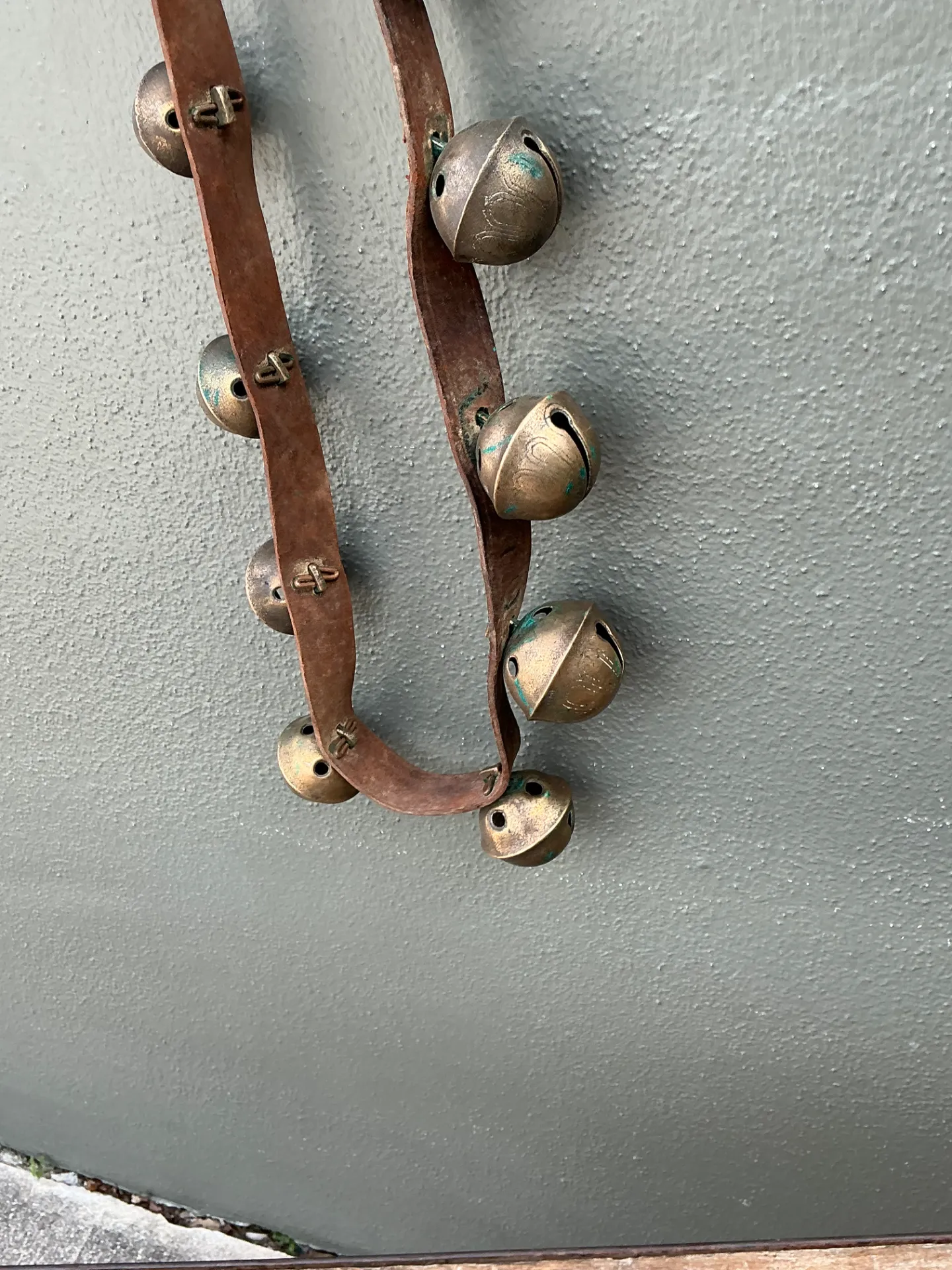 Vintage Brass Sleigh Bells on Leather Strap — additional photo 2
