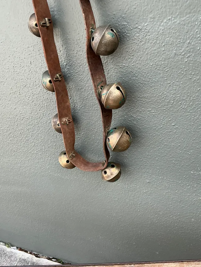 Vintage Brass Sleigh Bells on Leather Strap — additional photo 2