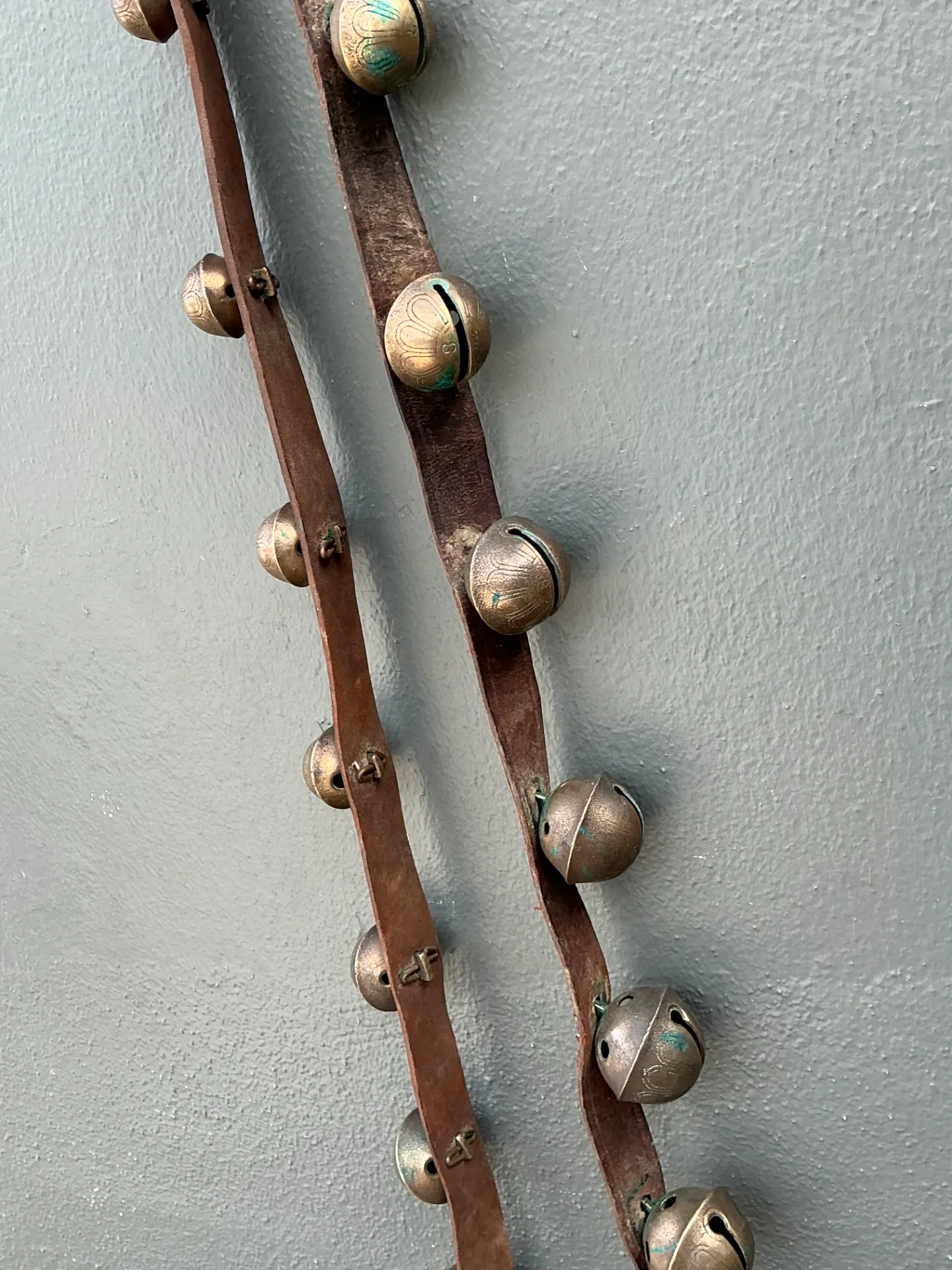Vintage Brass Sleigh Bells on Leather Strap — additional photo 3