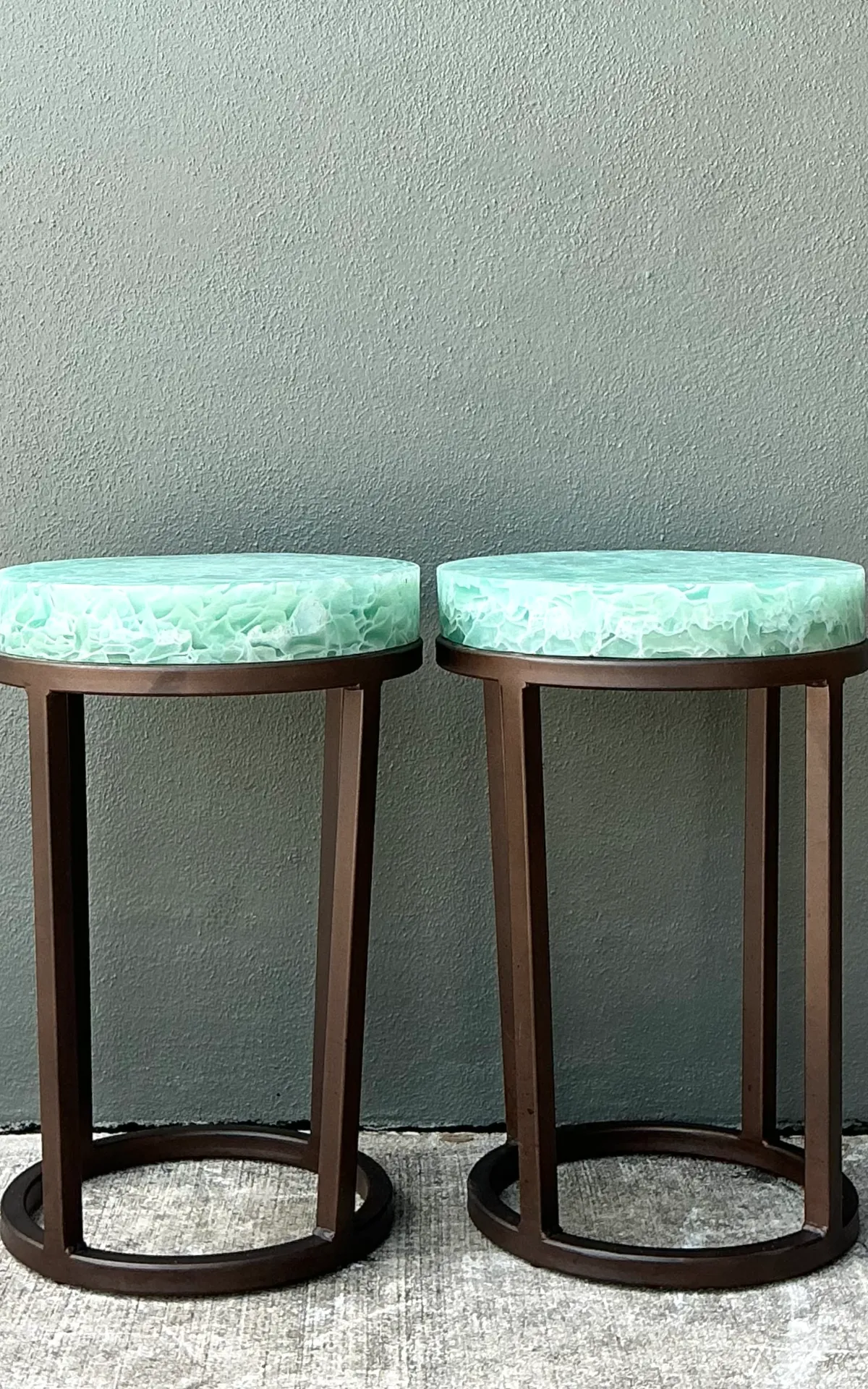 Vintage Stone and Metal Side Tables - Pair — additional photo 8