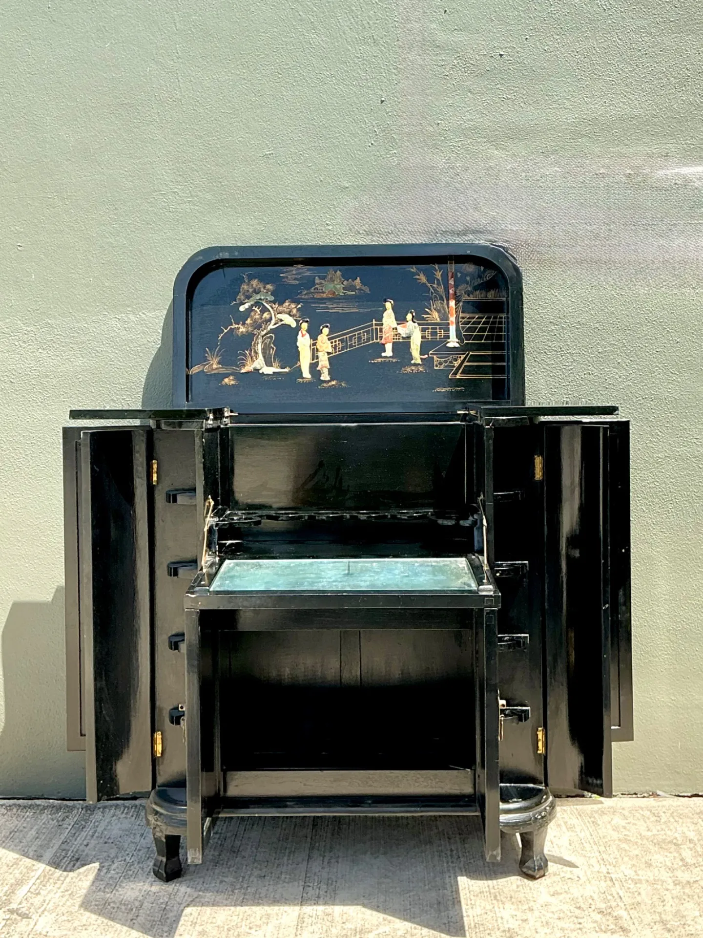 Vintage Black Lacquered Chinoiserie Dry Bar — additional photo 7