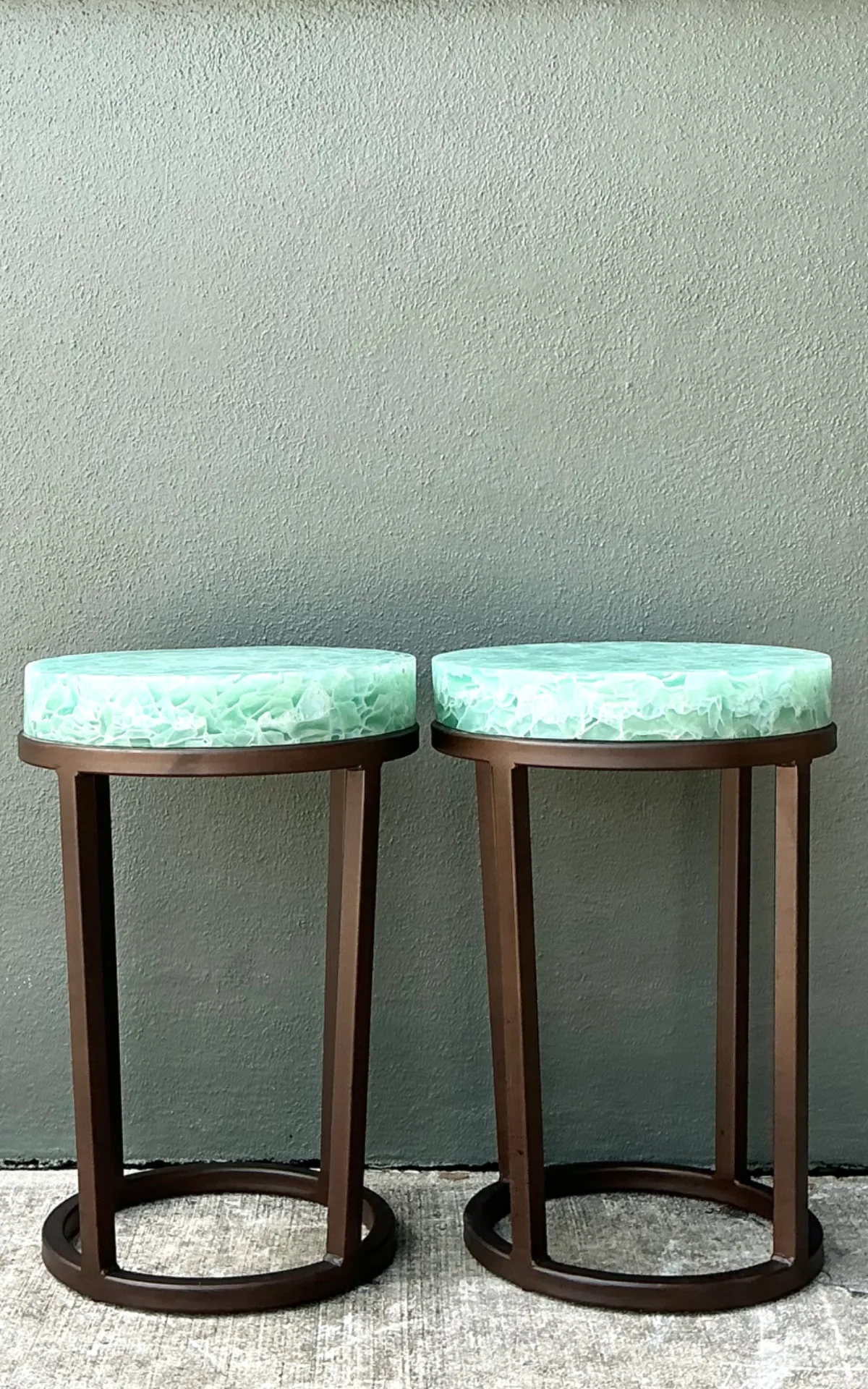 Vintage Stone and Metal Side Tables - Pair — additional photo 6