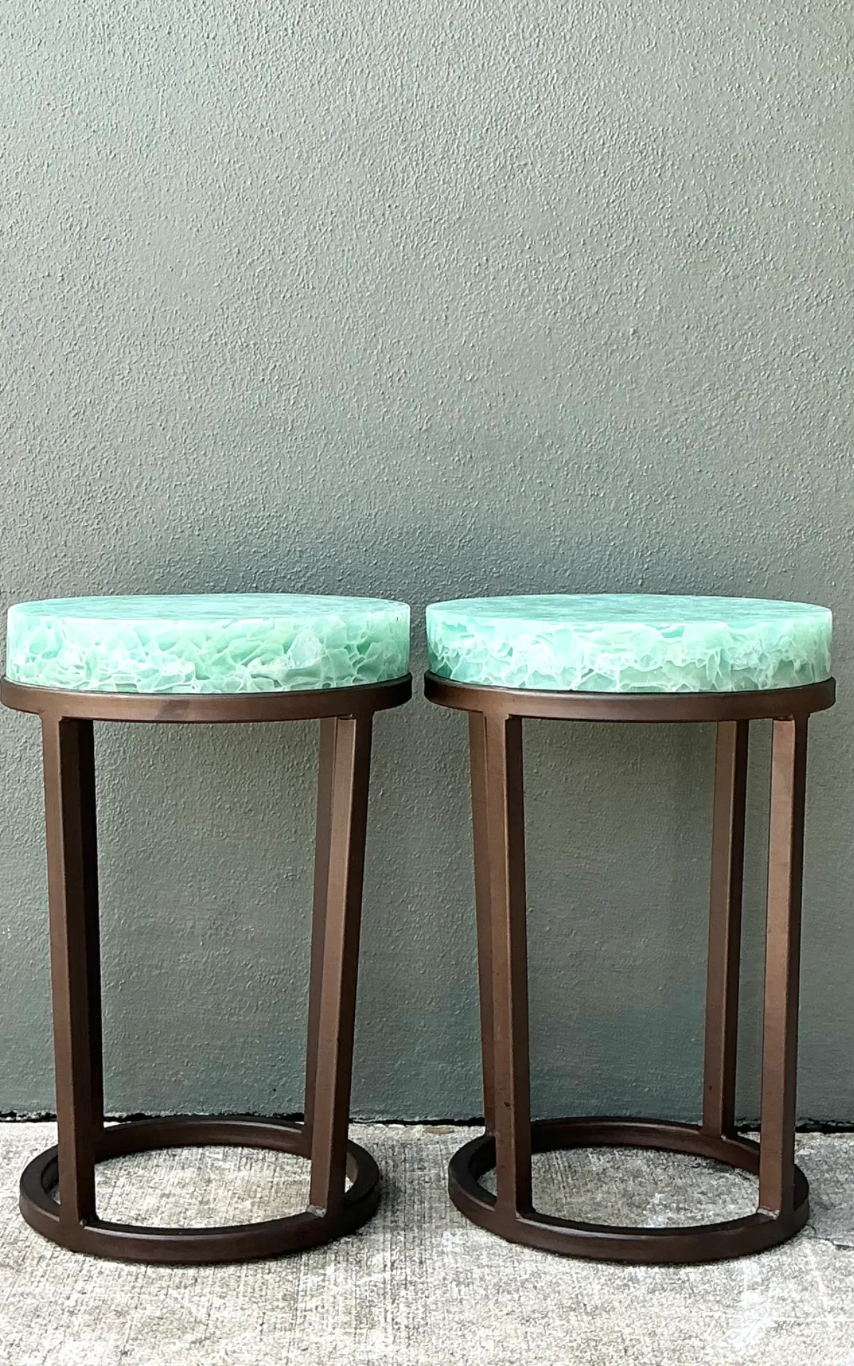 Vintage Stone and Metal Side Tables - Pair — additional photo 4
